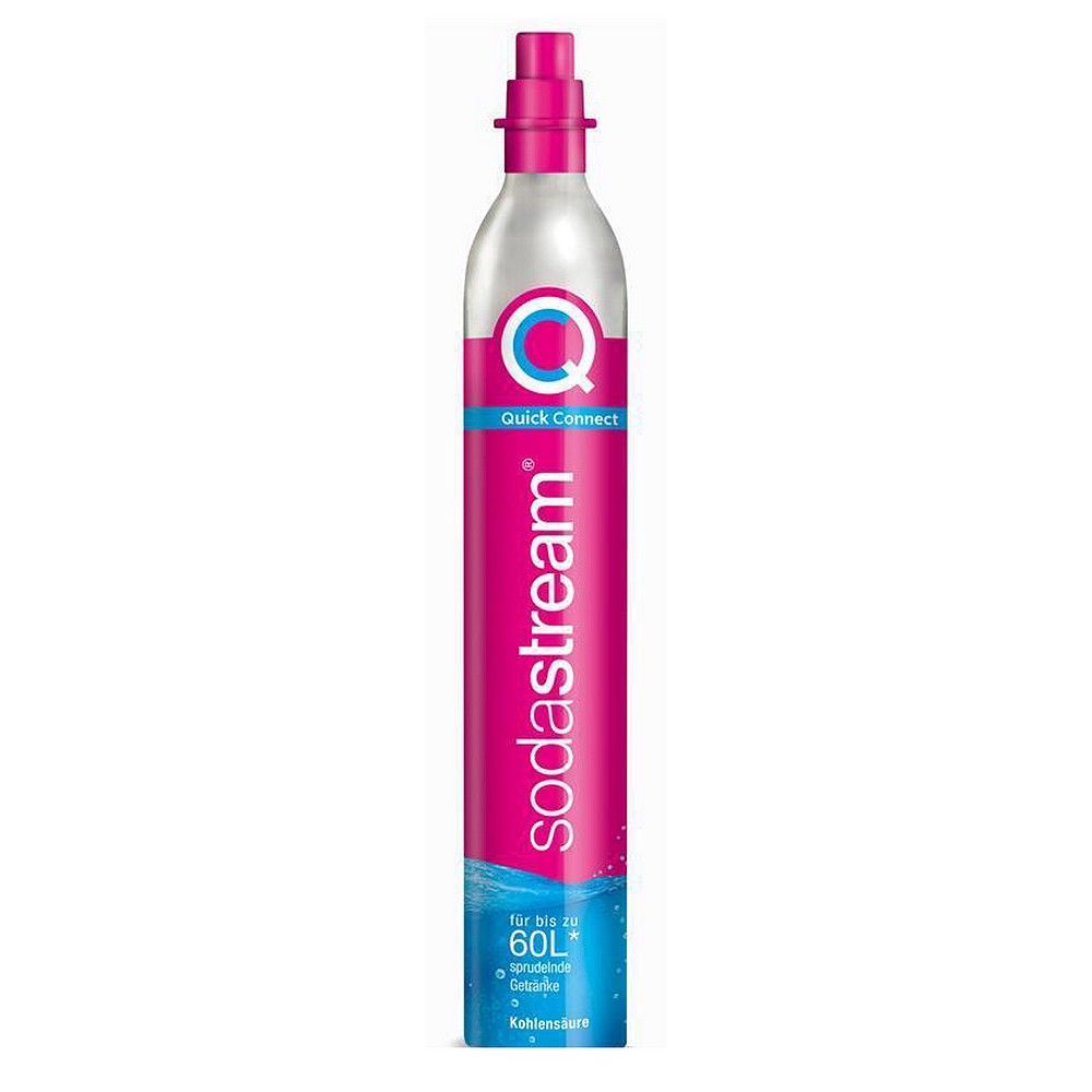 Ein pinker SodaStream Quick Connect CO2-Zylinder für bis zu 60 Liter Sprudelwasser.