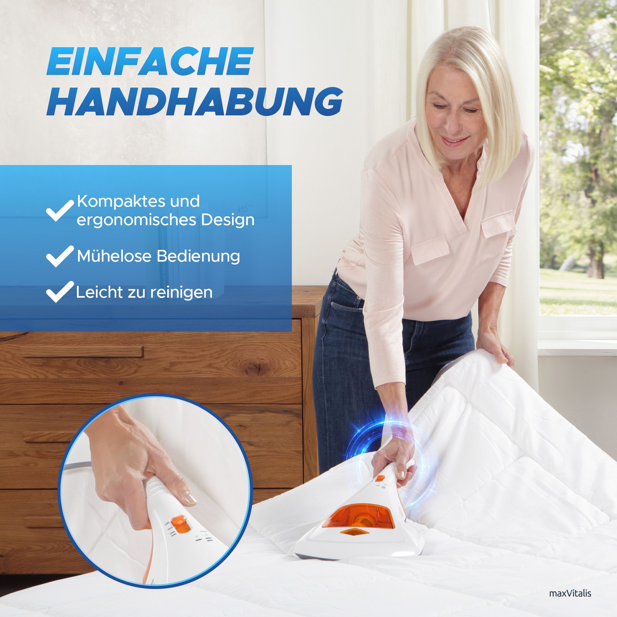 aktimeo Matratzenreinigungsgerät Milben-Handstaubsauger mit UV, ohne Beutel