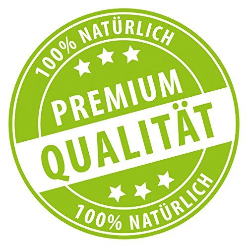 Rundes grünes Siegel mit Aufschrift: Premium Qualität, 100% natürlich.
