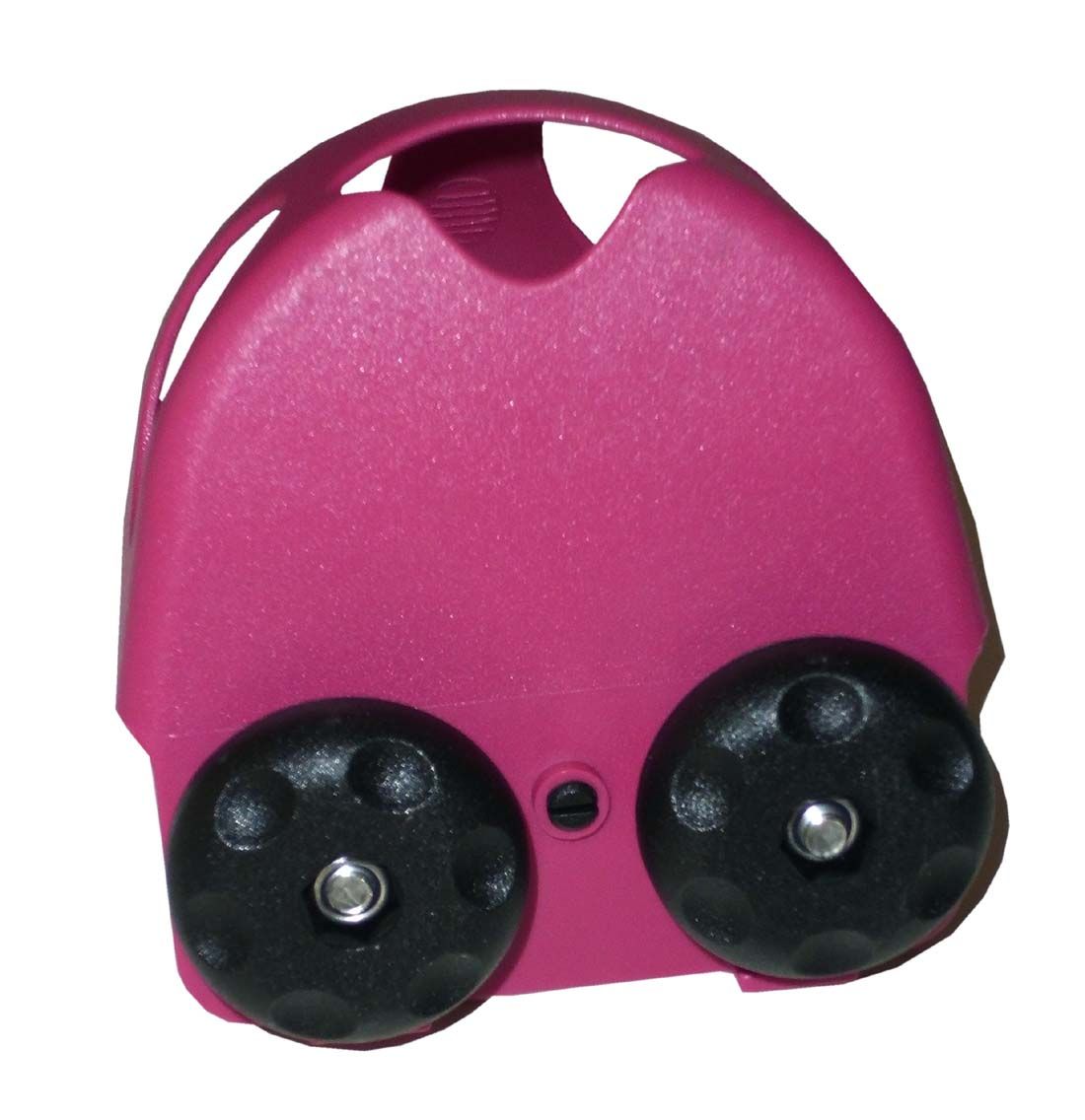 Rosa Steigbügeleinlage mit zwei schwarzen Rollen. Oberseite mit Aussparungen.