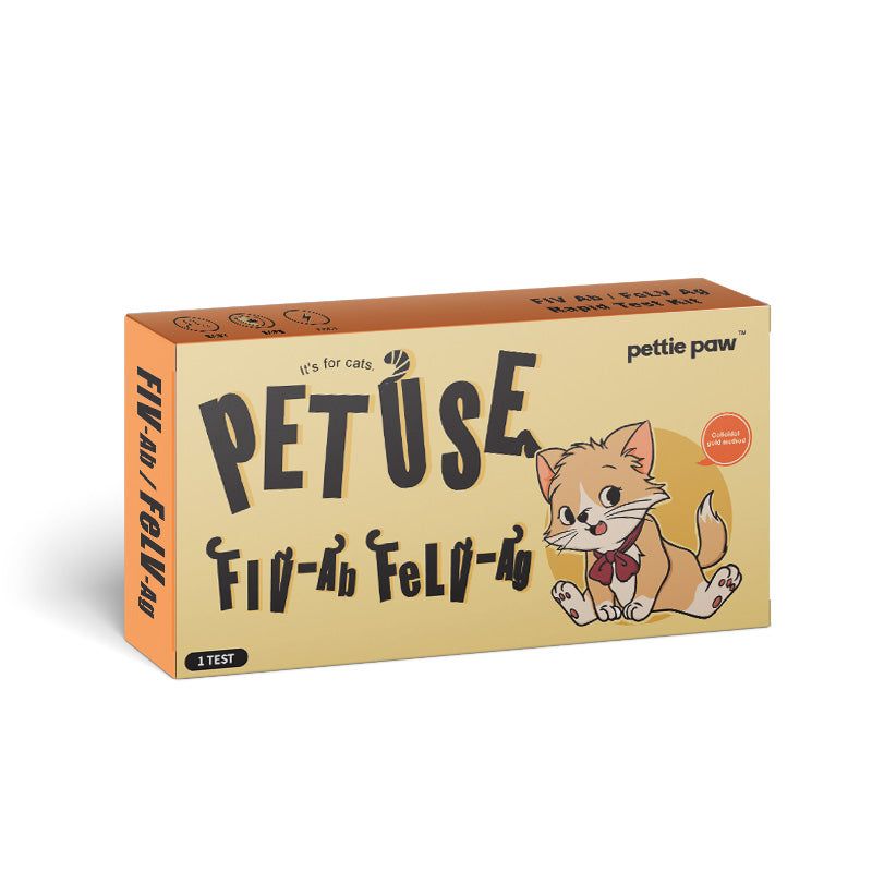 Verpackung des PETUSE FIV/FeLV Schnelltests für Katzen mit Illustration einer Katze.