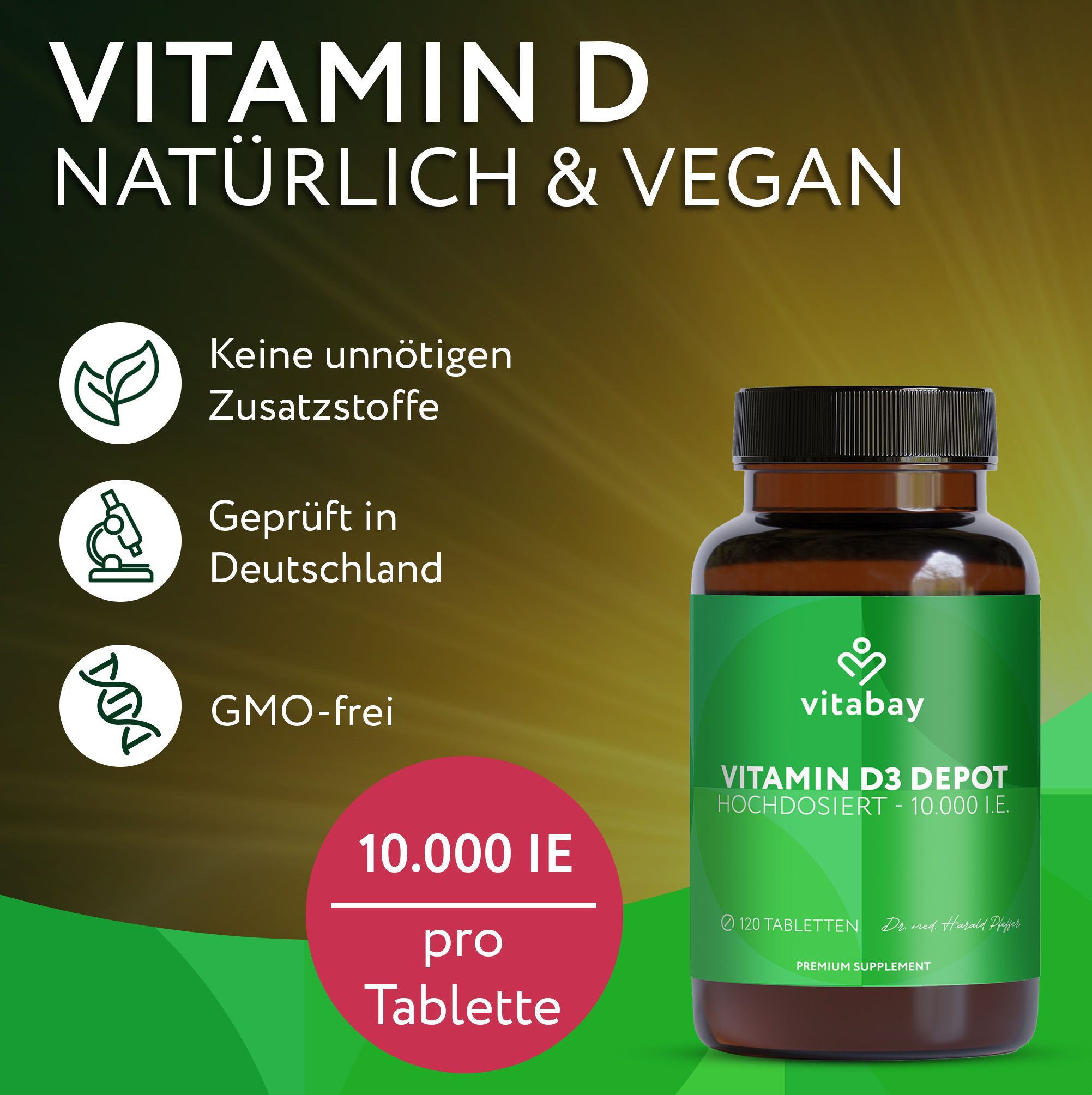 Vitabay Vitamin D3 Depot für Ihre Routine, unterstützt Immunsystem, Muskeln, Knochen.