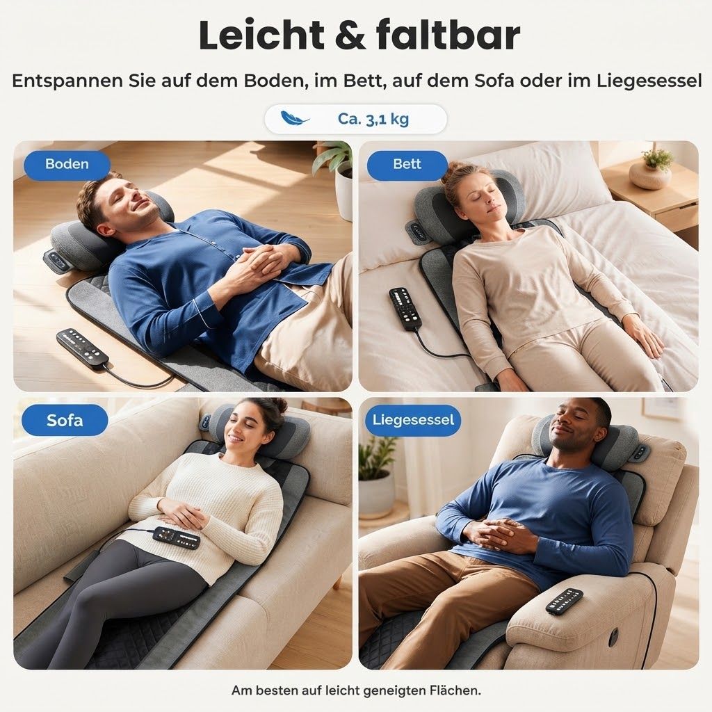 Graue Massagematte, faltbar, ca. 3,1 kg, für Boden, Bett, Sofa, Liegesessel.