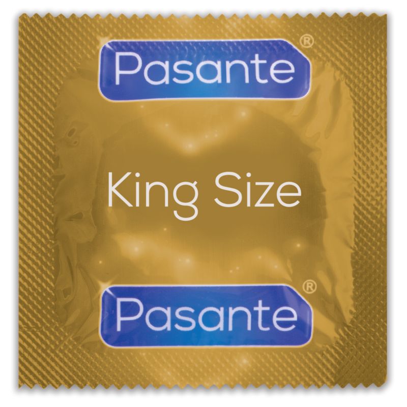 Verpackung mit 'Pasante King Size'. Goldfarben, mit weißer Schrift.