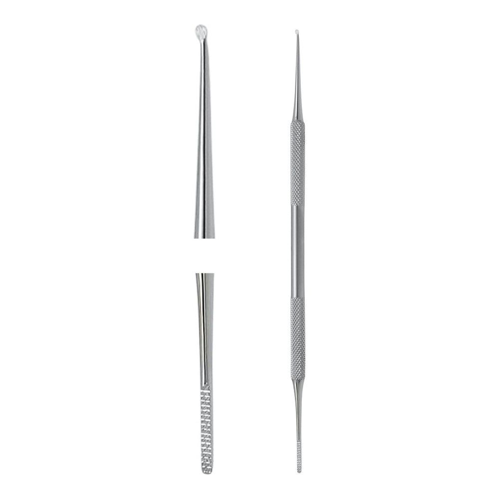 Zwei medizinische Instrumente aus Metall. Links ein Instrument mit abgerundeter Spitze und geriffelter Griffzone. Rechts ein Instrument mit spitzer Spitze und geriffelter Griffzone.