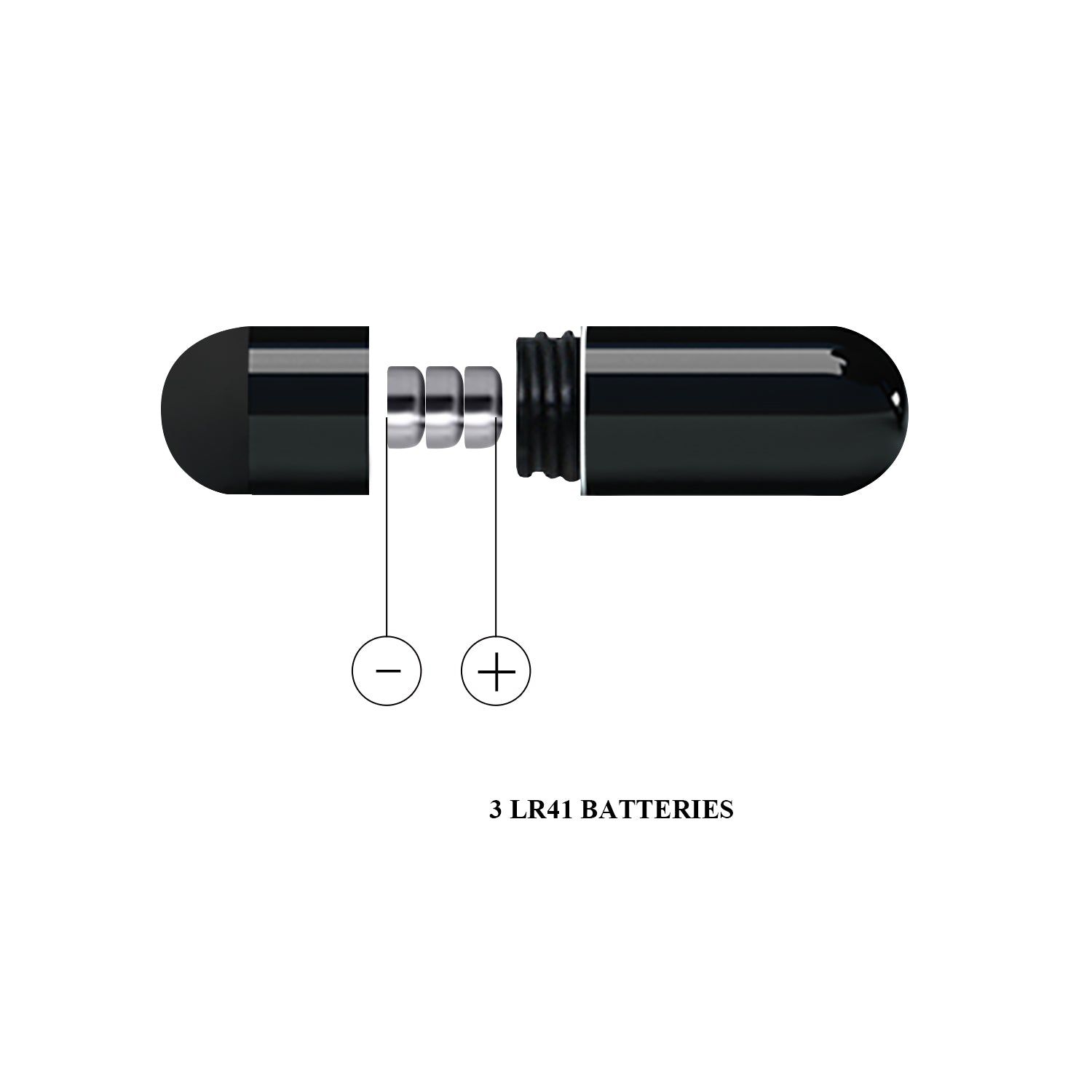 Aufgeschraubter Vibrator mit Batterien. 3 LR41 Batterien sind sichtbar.