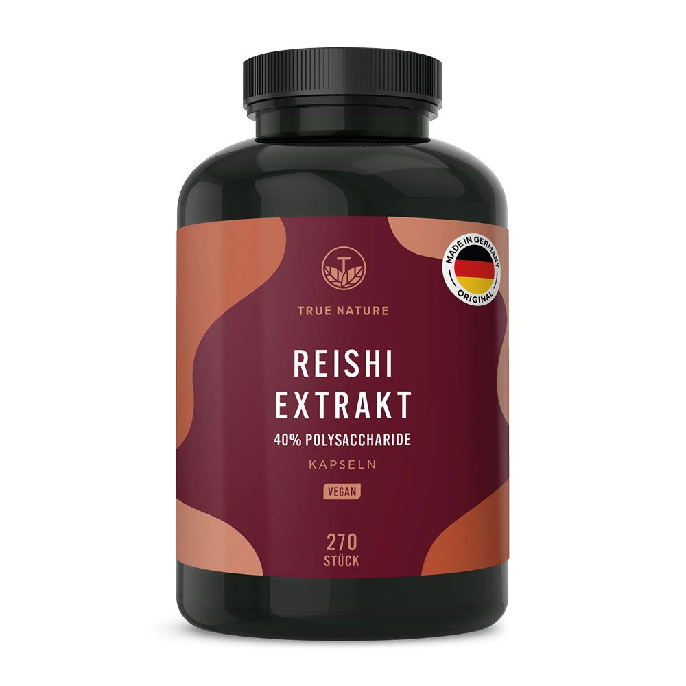TRUE NATURE Reishi Extrakt Kapseln, 270 Stück, vegan, 40% Polysaccharide.