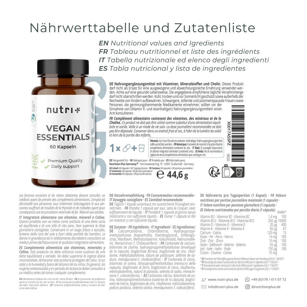 nutri+ Vegan Essentials Kapseln - A-Z Präparat Multivitamin