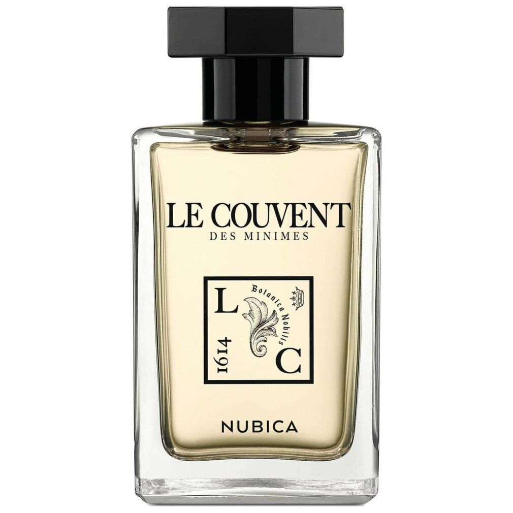 Parfümflasche mit schwarzem Verschluss. Aufschrift: Le Couvent des Minimes, Nubica, 1614.