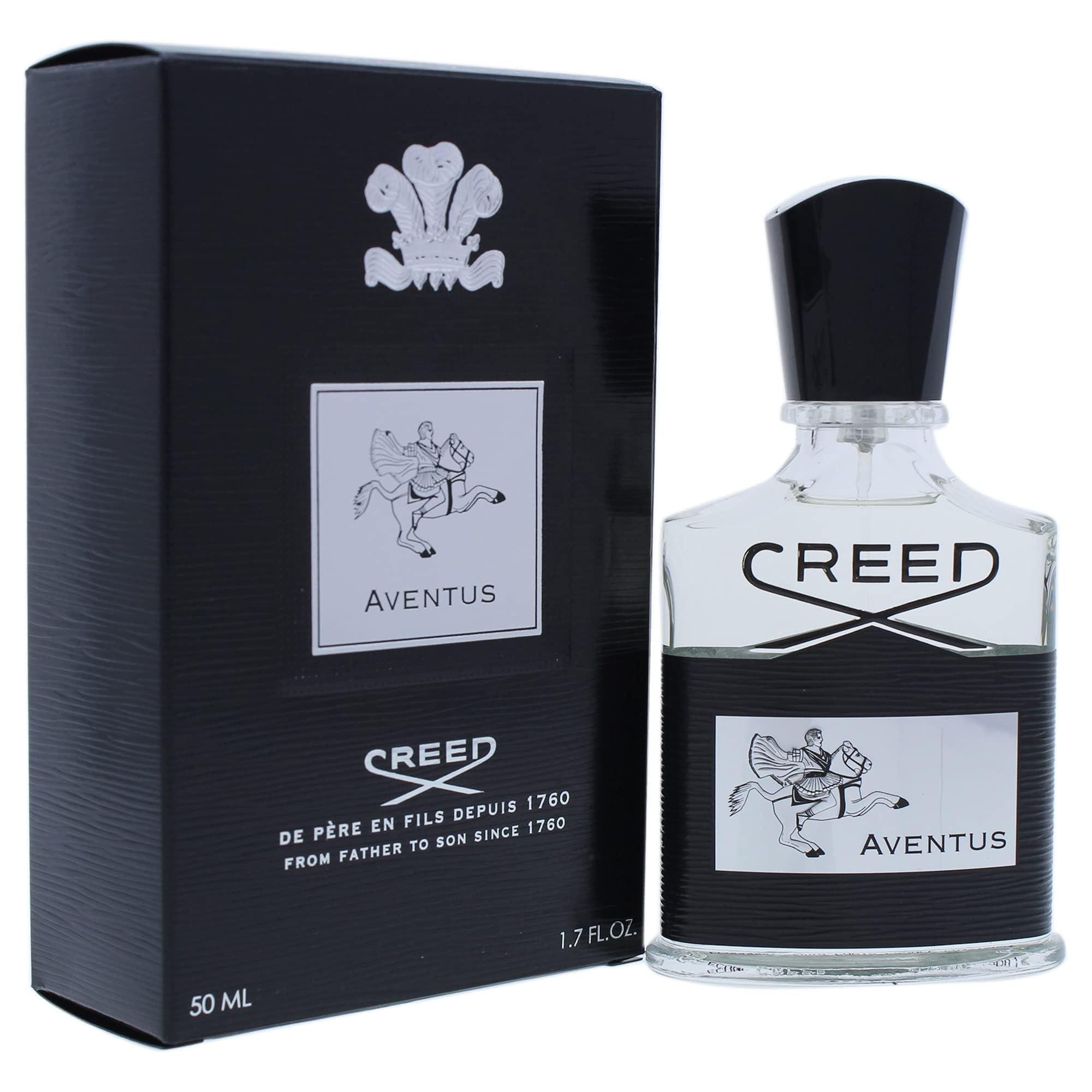 Schwarze Box und Flakon. Auf der Box: Logo, Text AVENTUS, Creed. Flakon: Creed, AVENTUS, 50 ml.