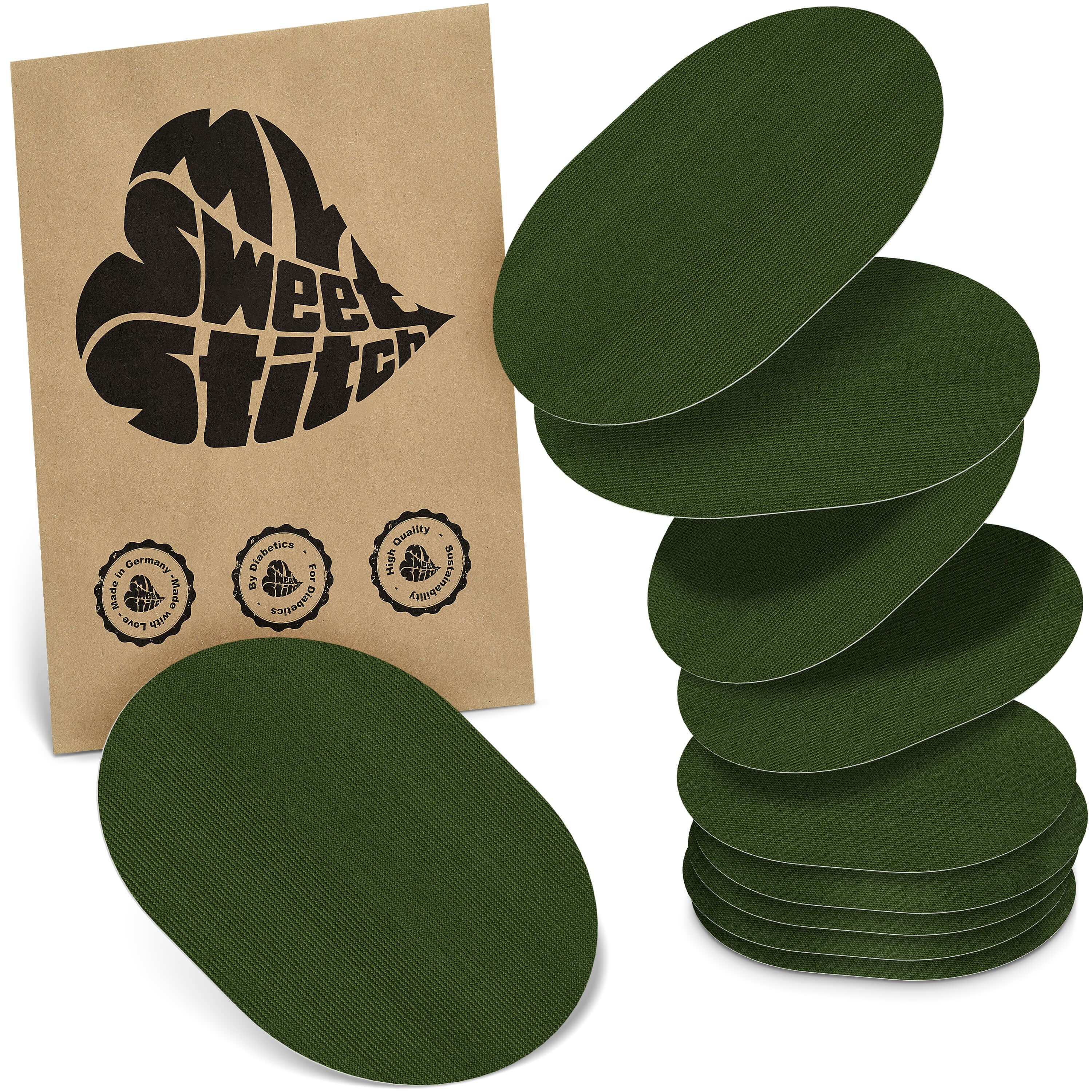 Grüne, ovale Pflaster. Auf brauner Verpackung steht "My Sweet Stitch". Siegel: "Made in Germany", "For Sensitivity", "High Quality".