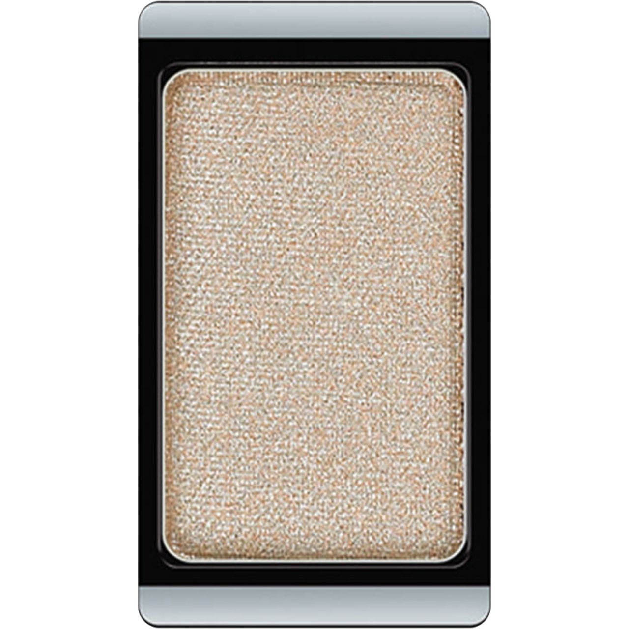 Artdeco Lidschatten Duochrome. Beige-goldener Lidschatten in rechteckiger, schwarzer und silberner Kompaktverpackung.