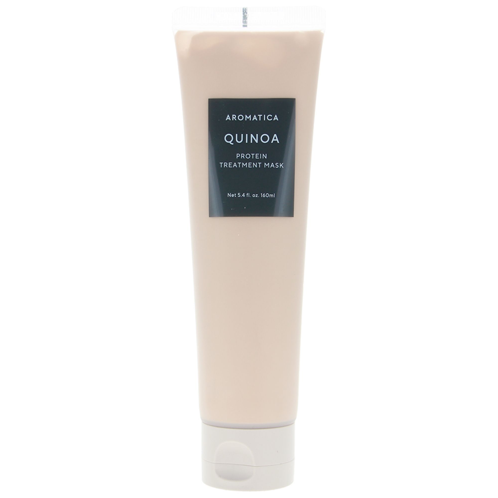 Aromatika Quinoa Protein Treatment Mask in einer hellbeigen Tube mit schwarzem Etikett.
