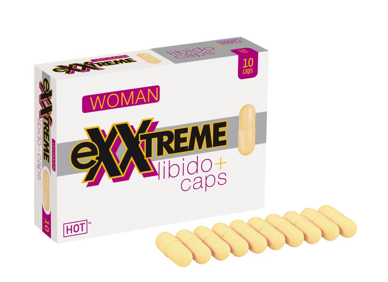 Verpackung von eXXtreme Lbdo Caps Women mit 10 Kapseln. Einige Kapseln liegen daneben.