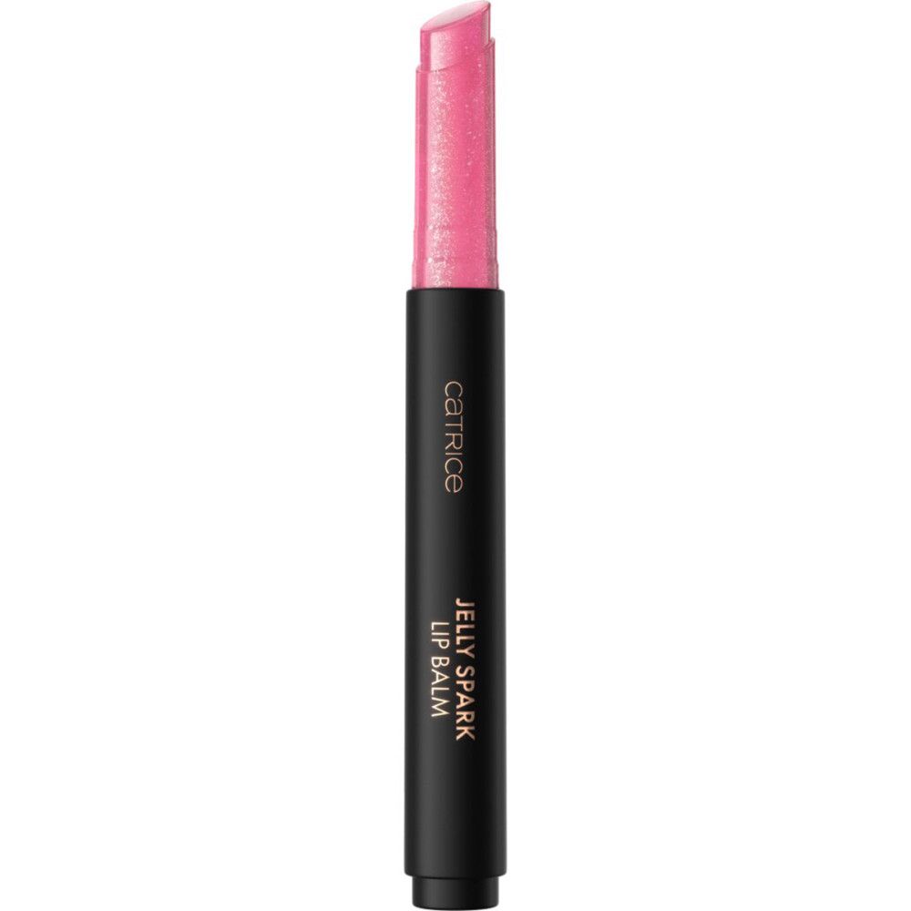 Schwarzer Lippenbalsam-Stift mit rosa Spitze. Aufschrift "Catrice Jelly Spark Lip Balm".