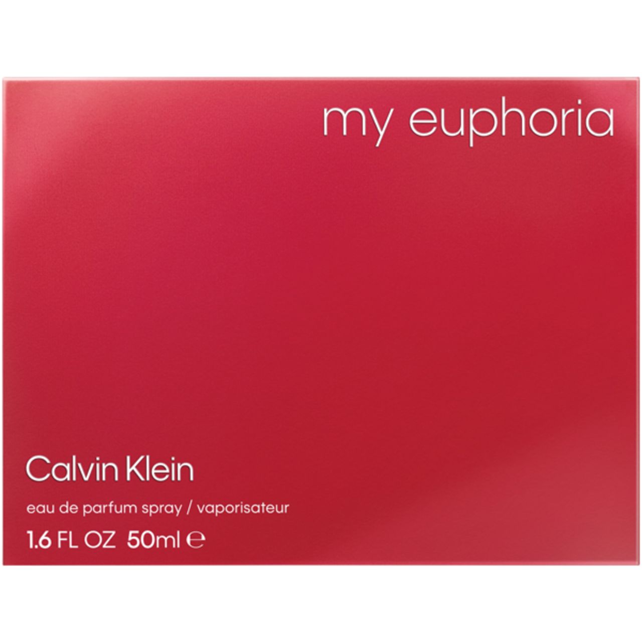 Rote Verpackung mit Aufschrift: my euphoria, Calvin Klein, Eau de Parfum Spray.