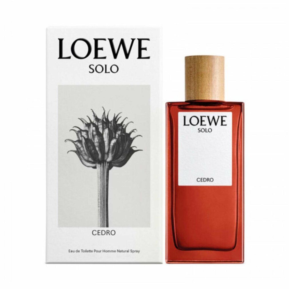 Braune Flasche und Verpackung. Auf der Verpackung steht "LOEWE SOLO CEDRO".