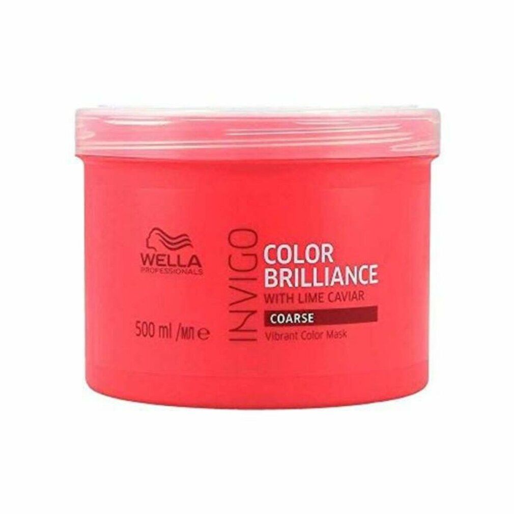 Rote Dose Wella Invigo Color Brilliance Maske. Aufschrift: Color Brilliance, mit Limettenkaviar, Coarse, Vibrant Color Mask.