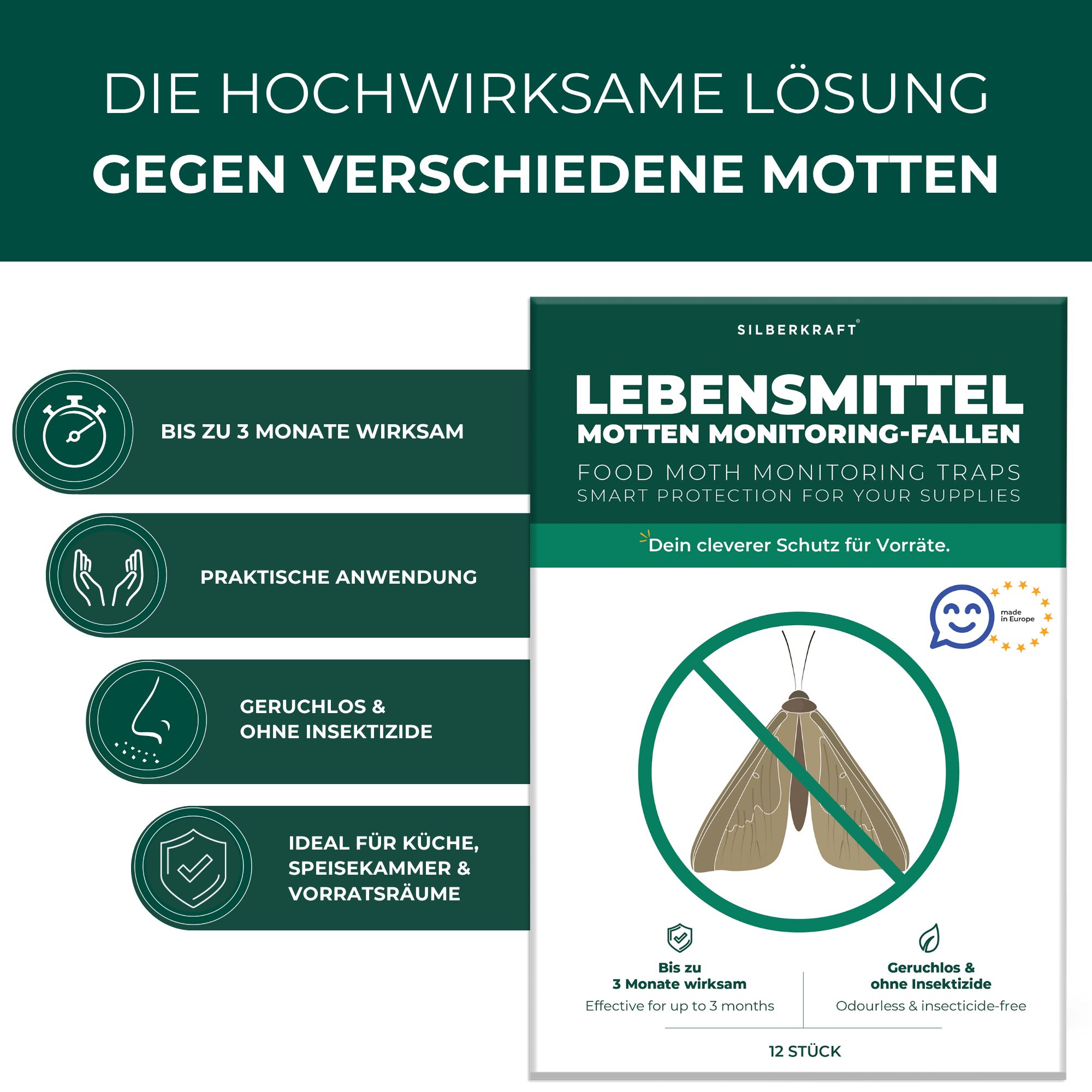 Silberkraft Lebensmittelmottenfallen  inkl. Gratis E-Book