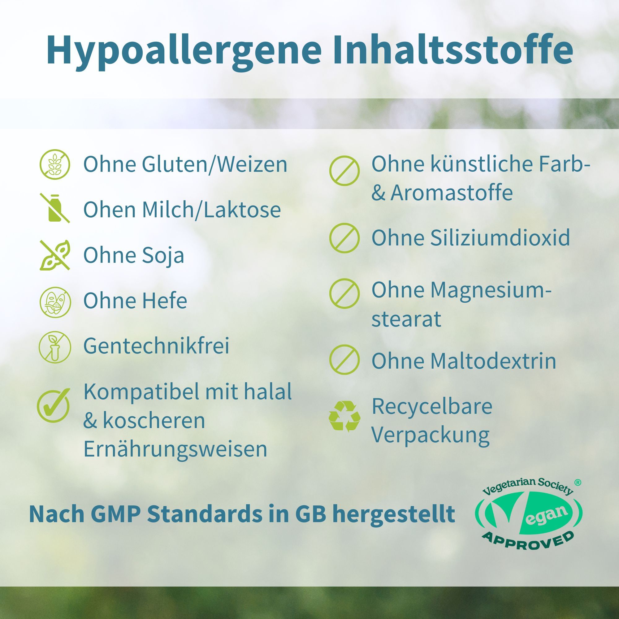 Igennus Super B-Komplex: Hypoallergene Inhaltsstoffe, vegan, ohne Gluten, Laktose, Soja.
