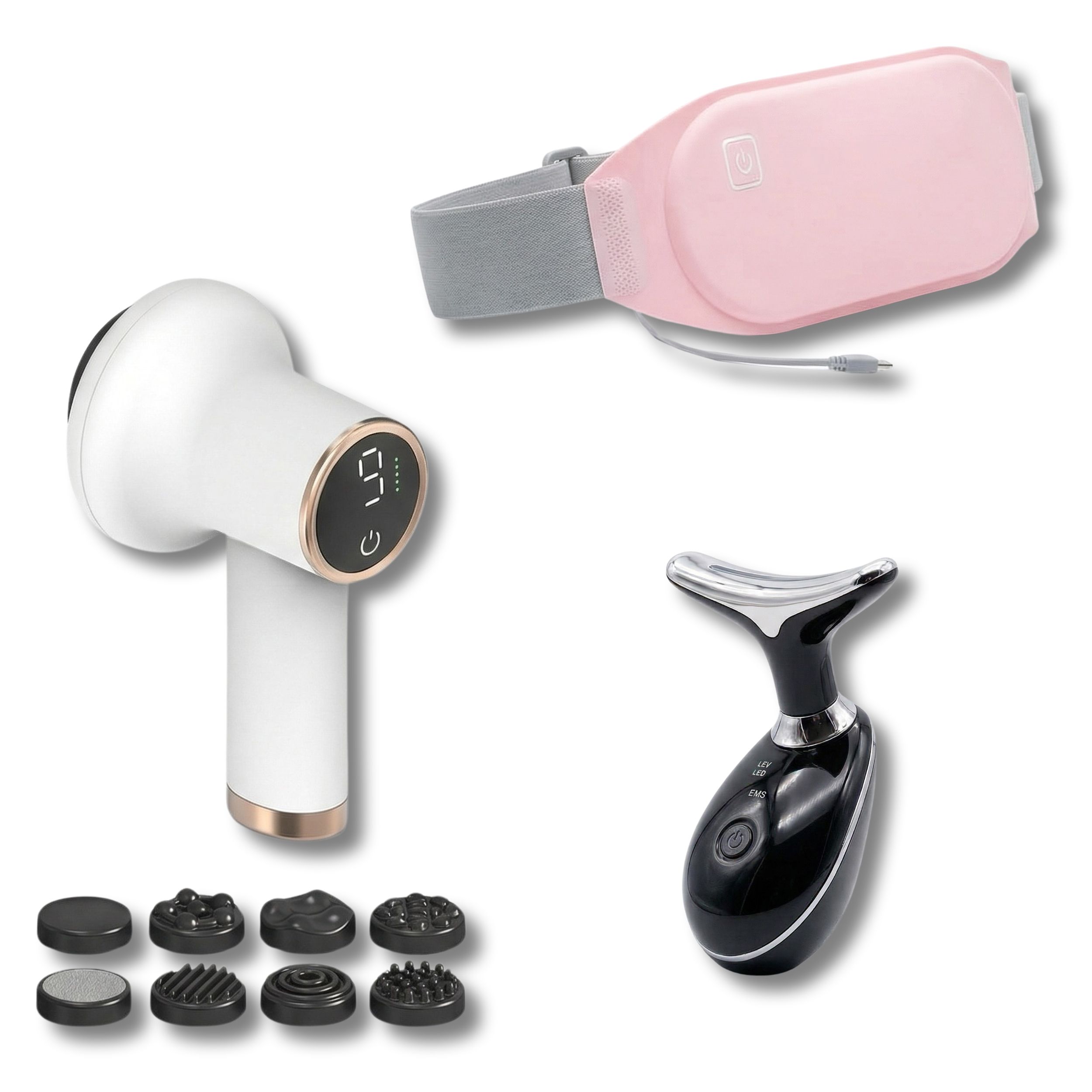 Glow- & Komfort-Box – LED-Gesichtsbehandlung, Menstruationsgürtel & Anti-Cellulite-Massager