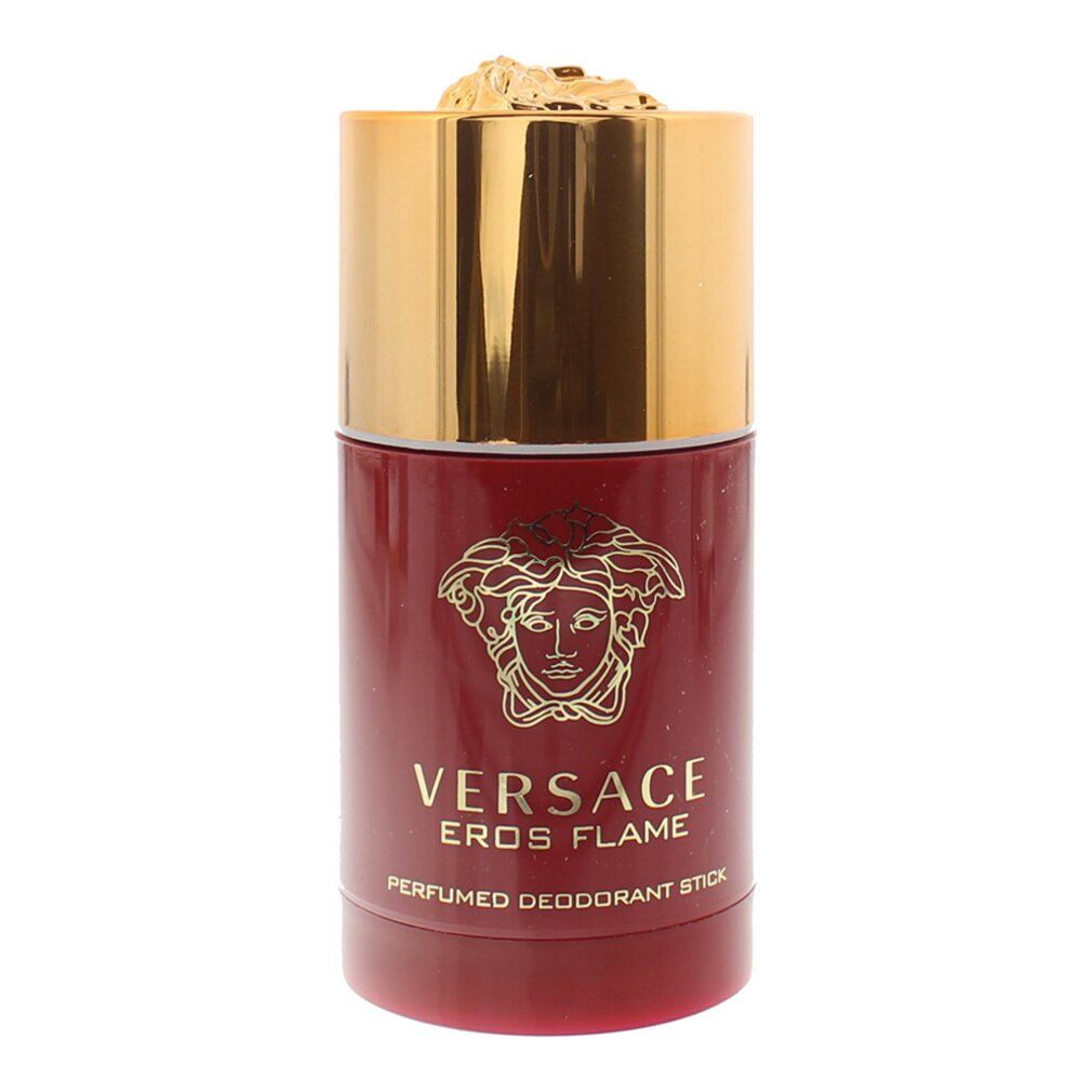 Versace Eros Flame parfümierter Deostick in roter Hülse mit goldenem Deckel und Medusa-Logo.