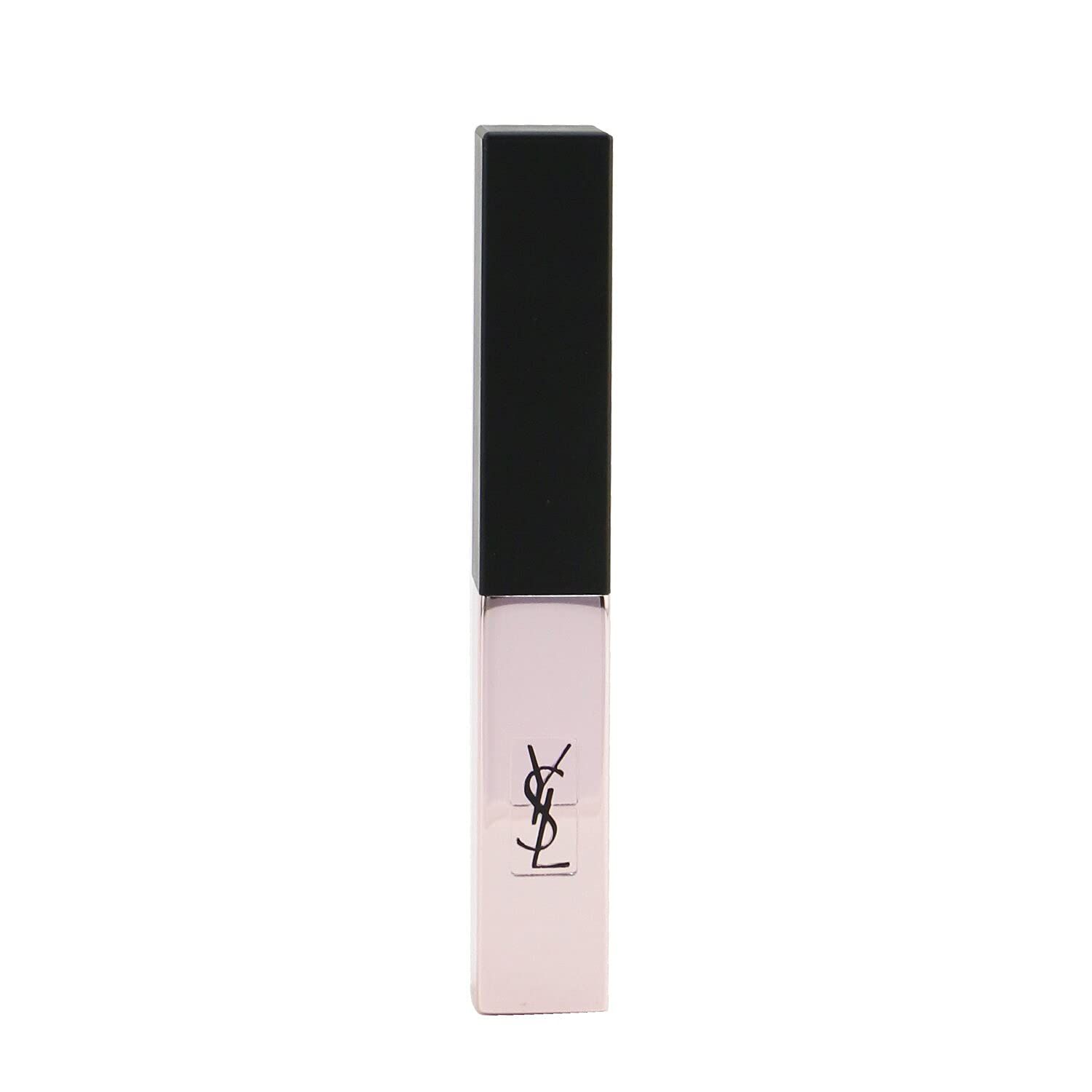 Geschlossener Lippenstift. Schwarzer Deckel, rosafarbener Halter mit Logo. Aufschrift: Yves Saint Laurent.