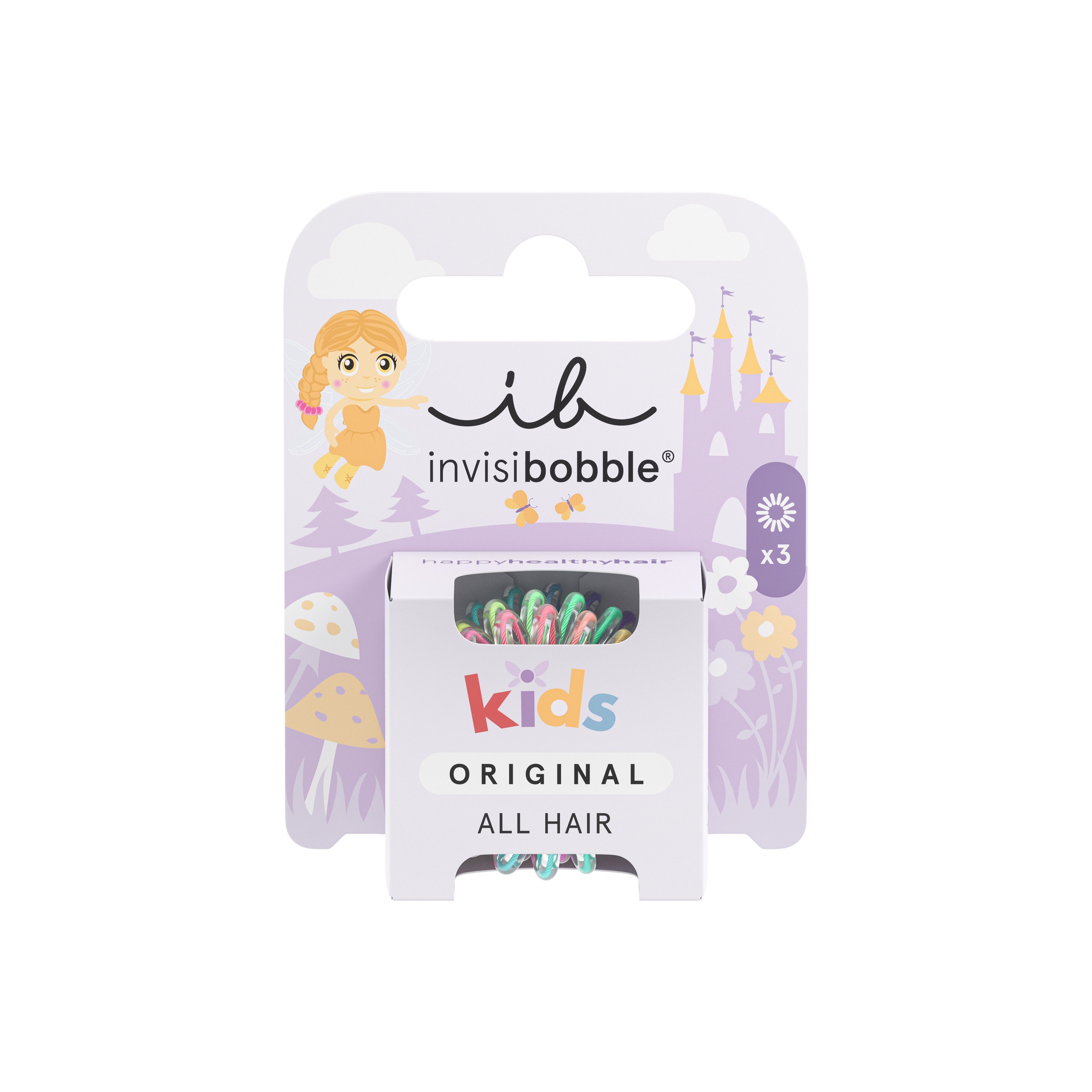 Haargummis in Verpackung. Aufdruck: ib invisibobble, Kids Original All Hair. 3 Stück. Mit Illustrationen.
