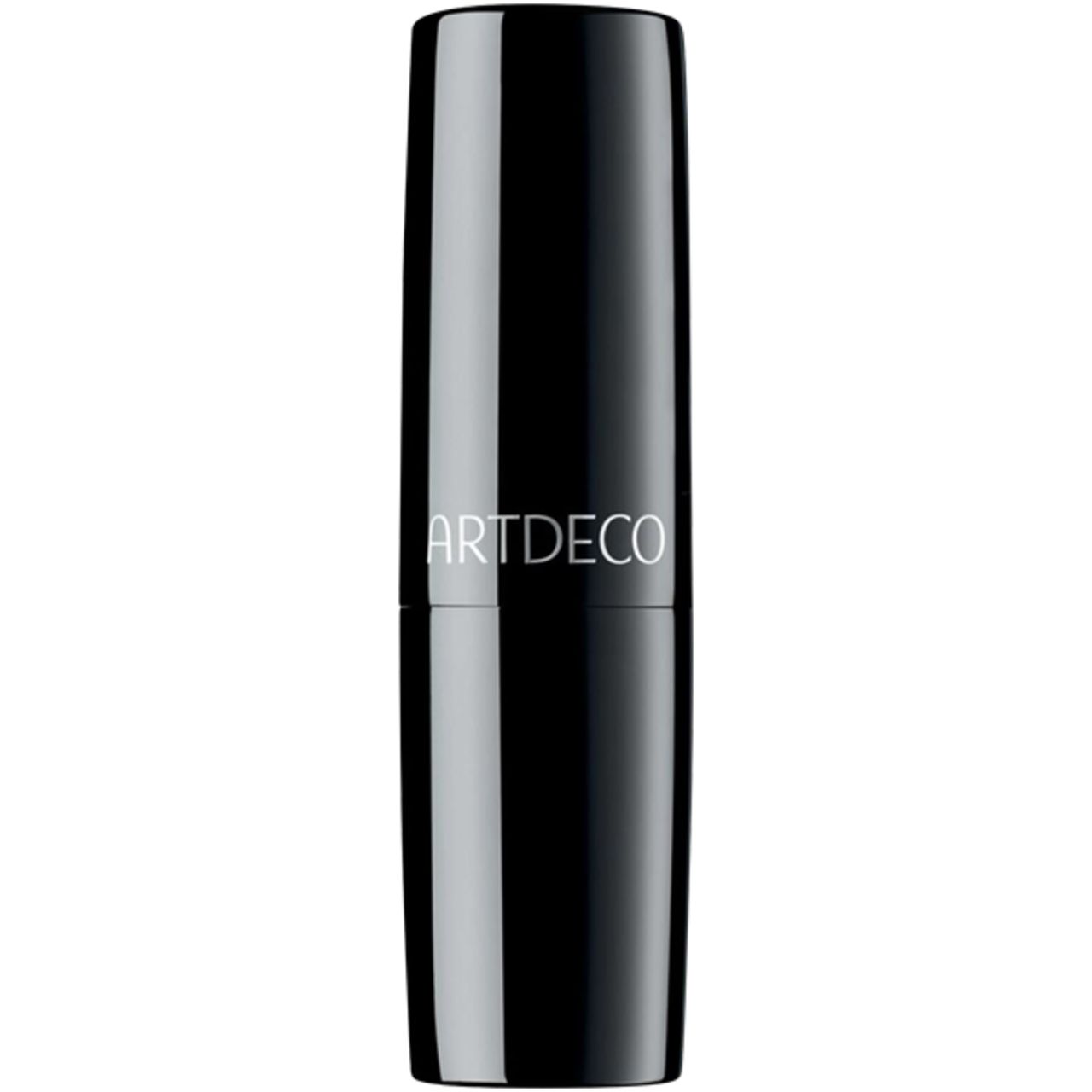 Schwarzer Lippenstift in zylindrischer Hülle. Der Schriftzug ARTDECO ist sichtbar.