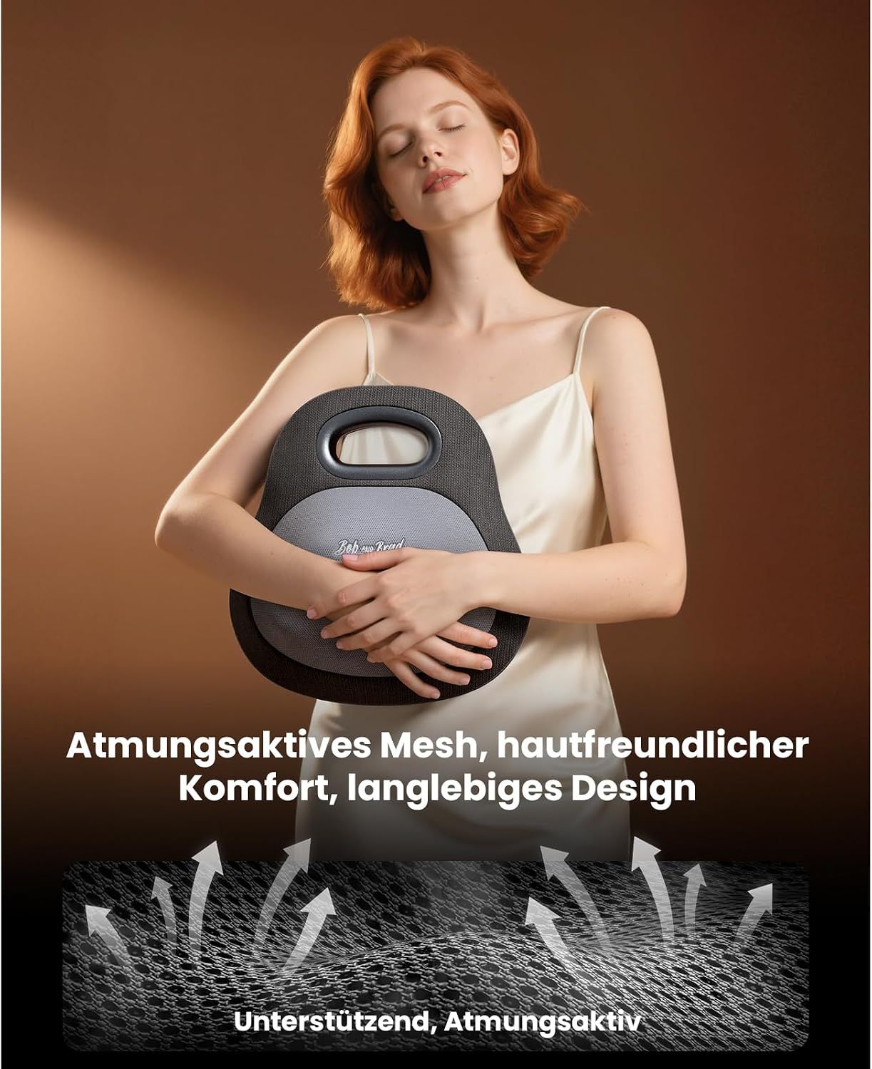 Kabelloses Rückenmassagegerät mit Wärmefunktion für Entspannung unterwegs und im Büro.