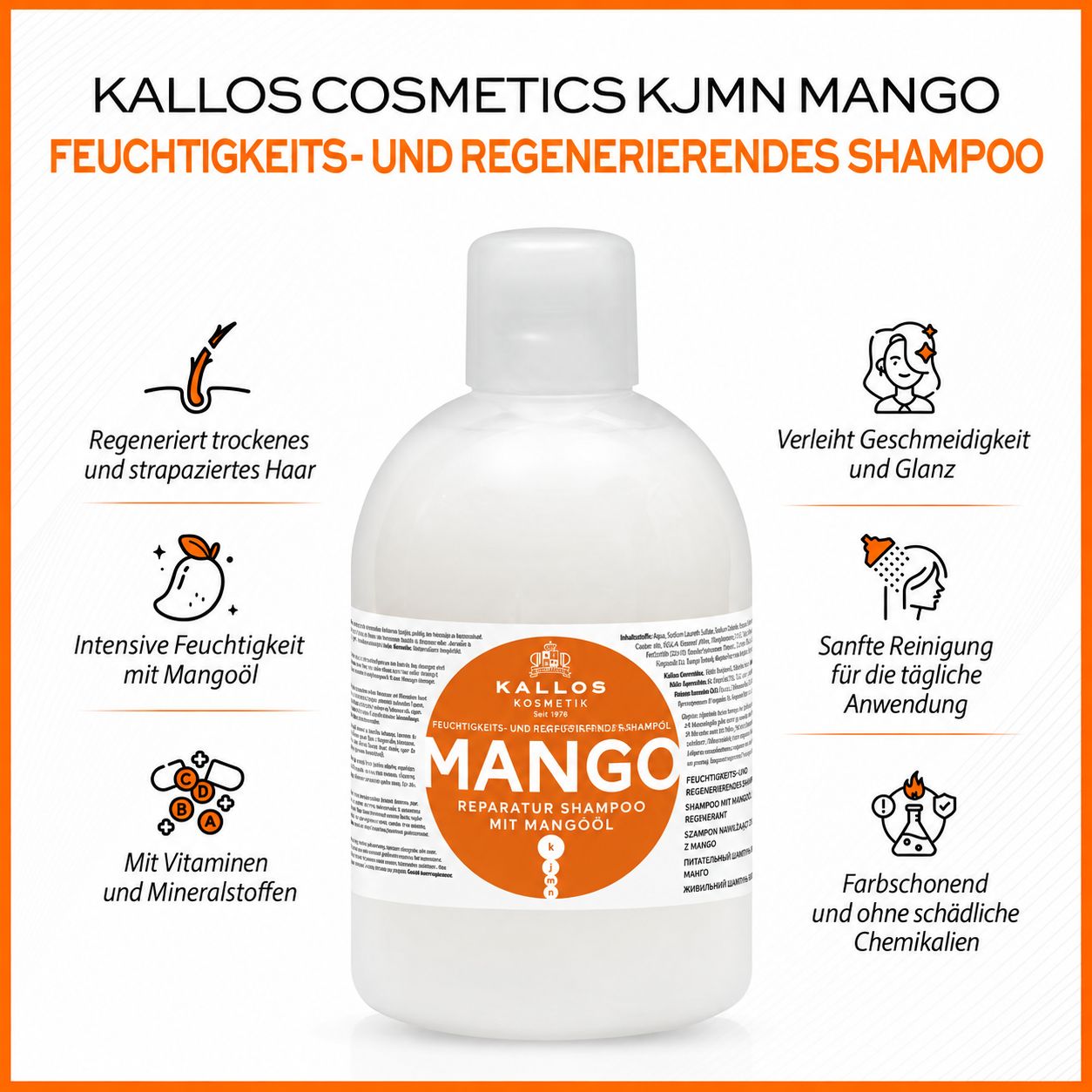Kallos Cosmetics Mango Reparatur Shampoo mit Mangoöl, 250ml.