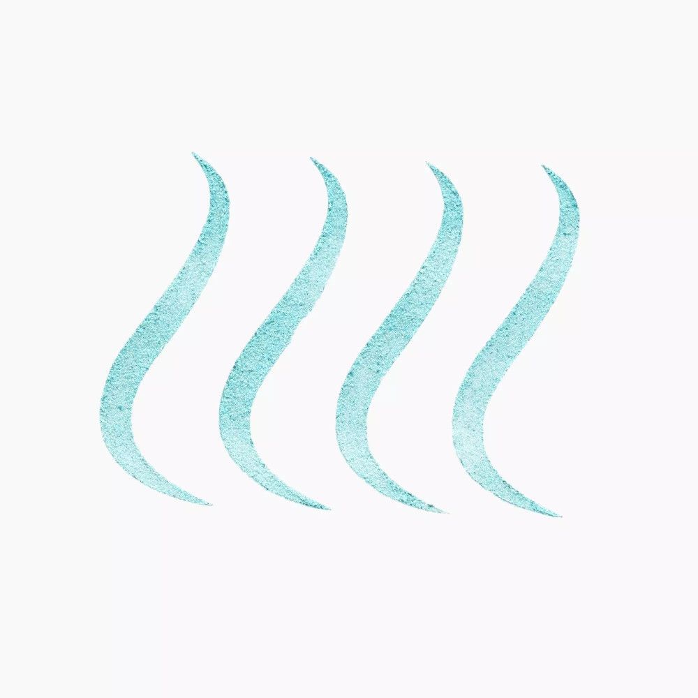 Vier blaue, geschwungene Linien, die Dampf darstellen. Auf weißem Hintergrund.