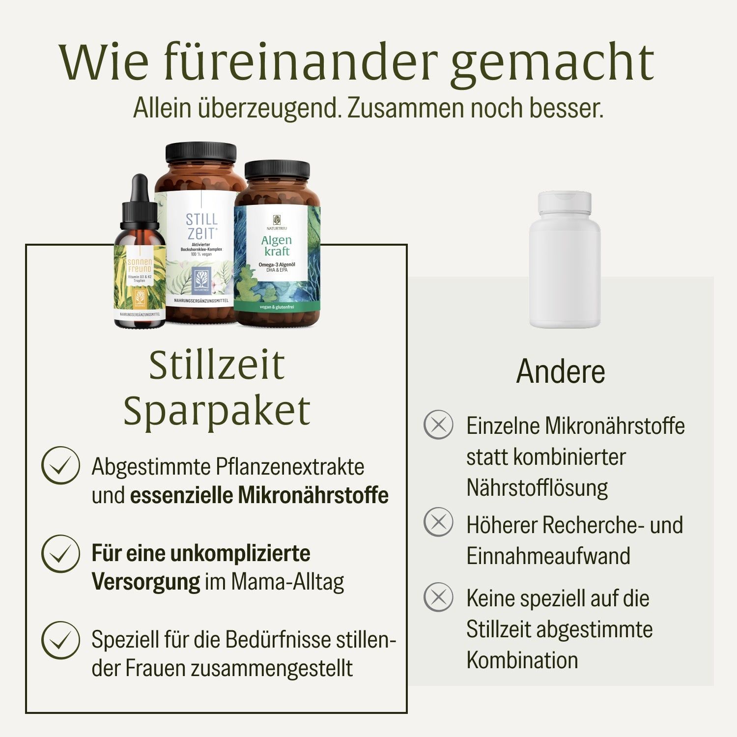 NATURTREU® Stillzeit Sparpaket: SONNENFREUND, STILLZEIT, ALGENKRAFT. Für die Mama-Ernährung.