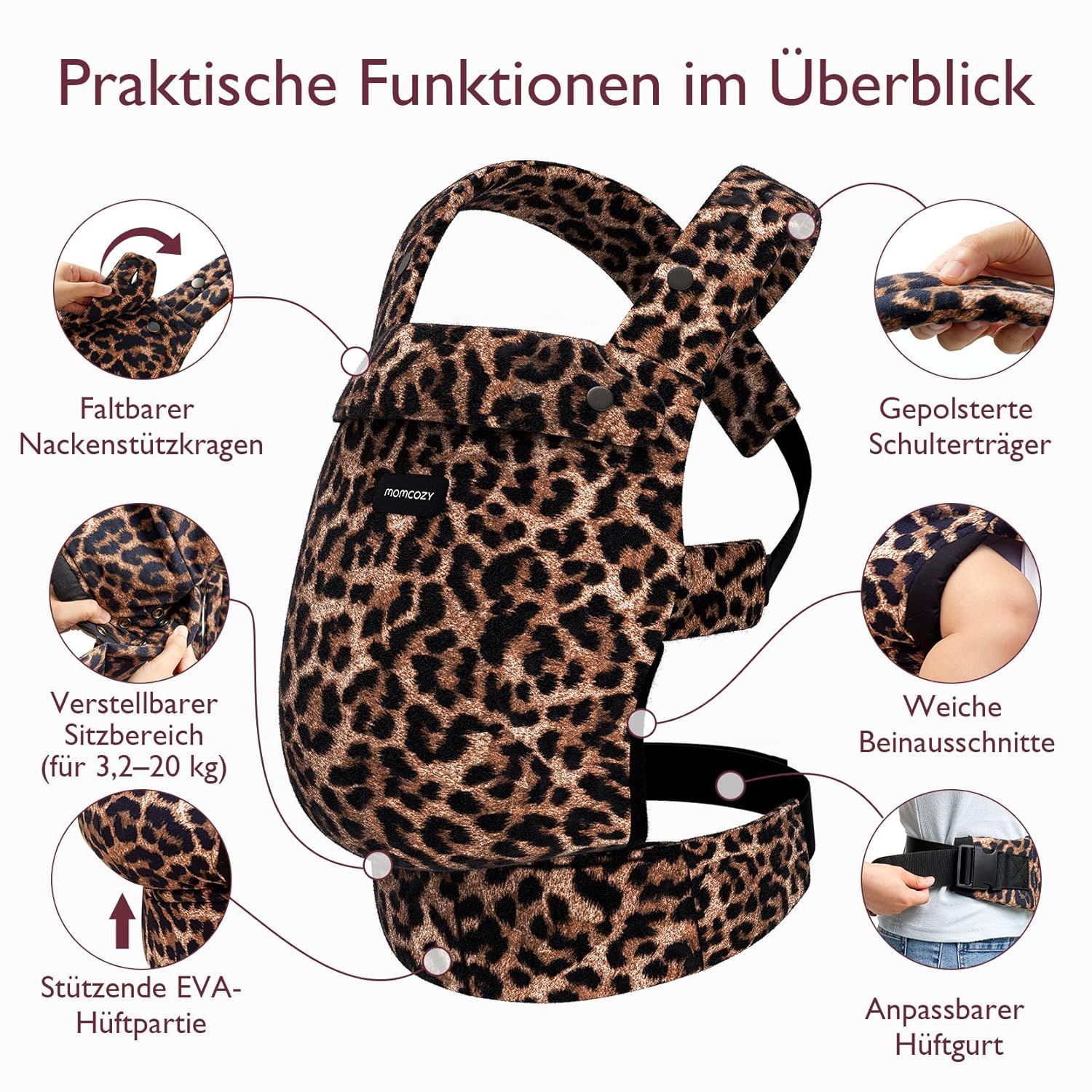 Momcozy Baby Trage - Leichte & Atmungsaktive Leopard