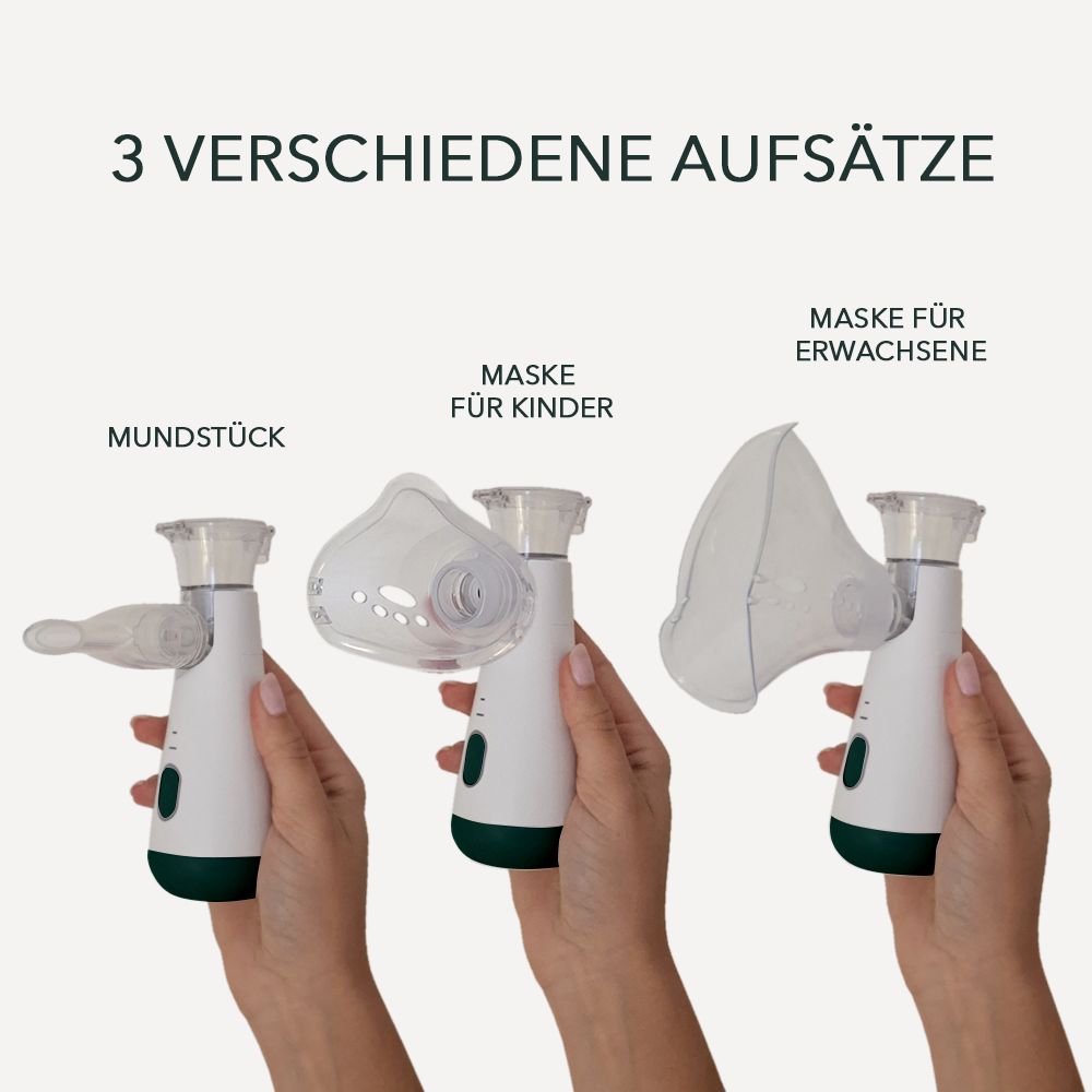 IEA Green Inhalationsgerät in dunkelgrün mit 20er Kochsalzlösung