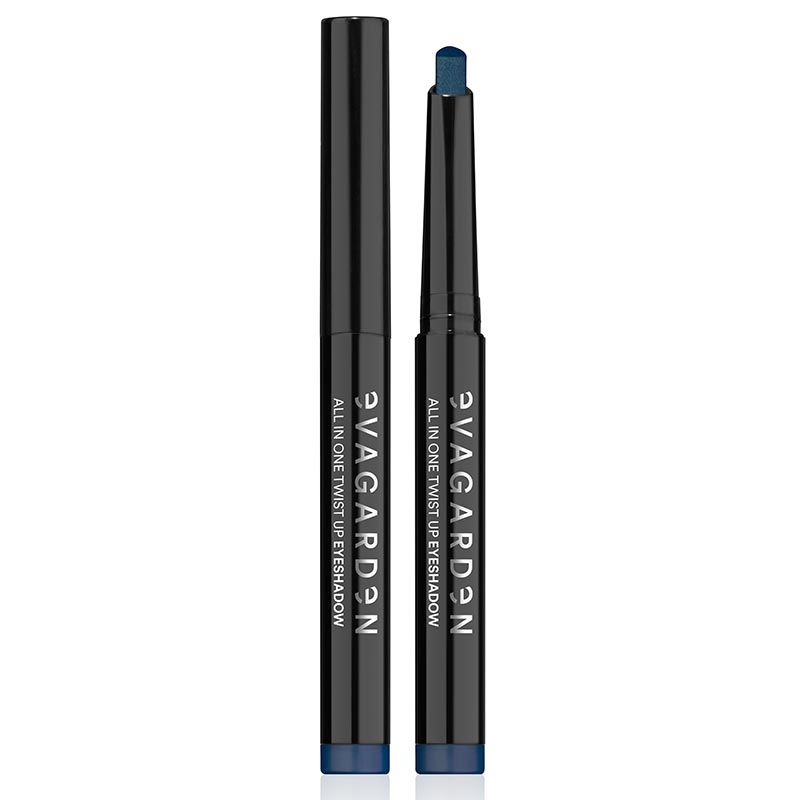 Zwei schwarze Stifte mit türkisfarbenem Lidschatten. Aufschrift: Eva Garden All in One Twist Up Eyeshadow.