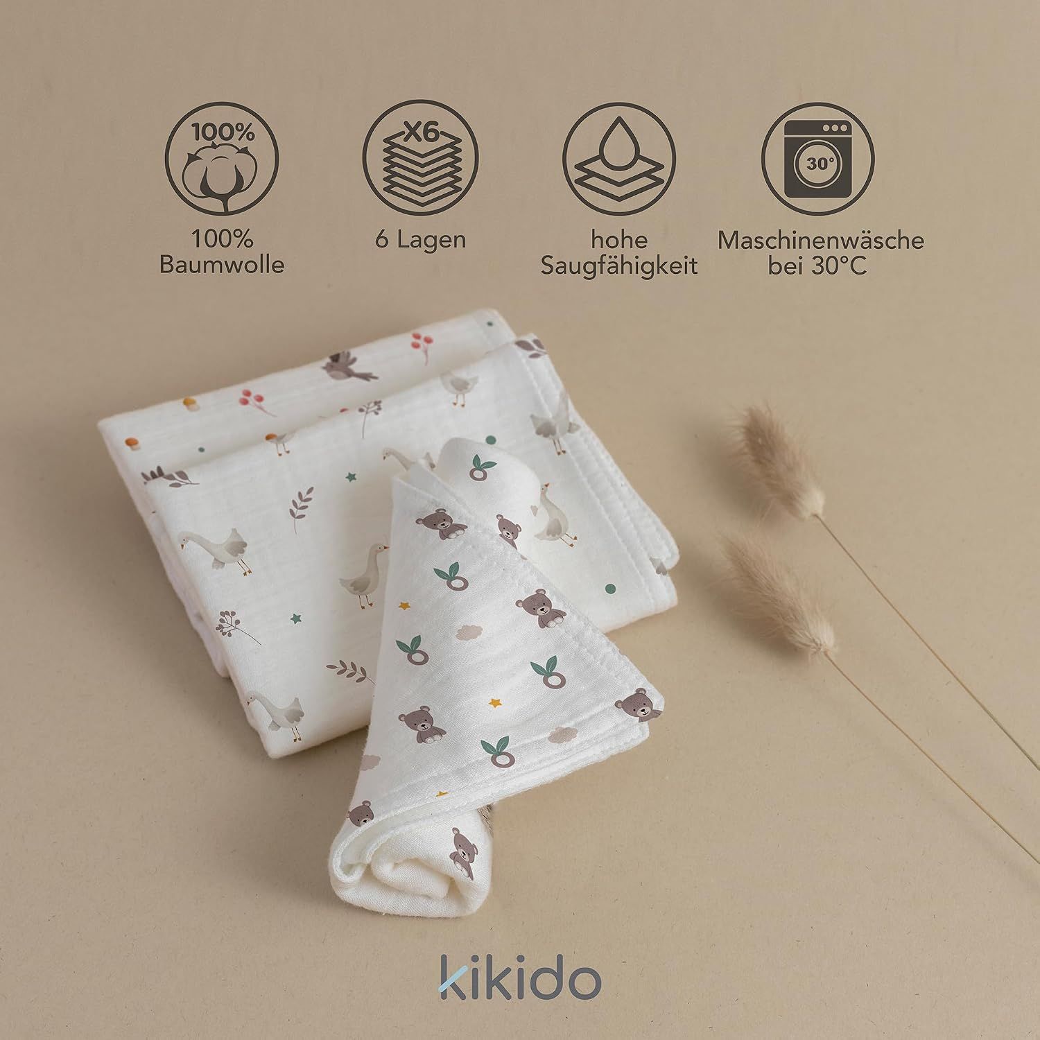 Kikido Mullwindeln Baby 100% Baumwolle