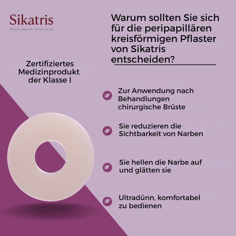 Infografik mit Produktabbildung und Text. Zertifiziertes Medizinprodukt der Klasse I. Text über Vorteile des Produkts.