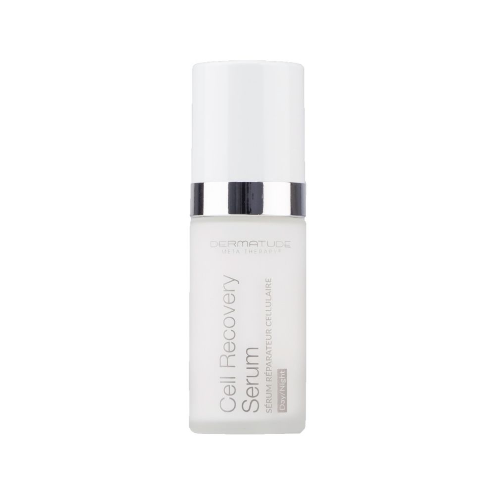 Dermatude Cell Recovery Serum in weißer Flasche mit Pumpspender.