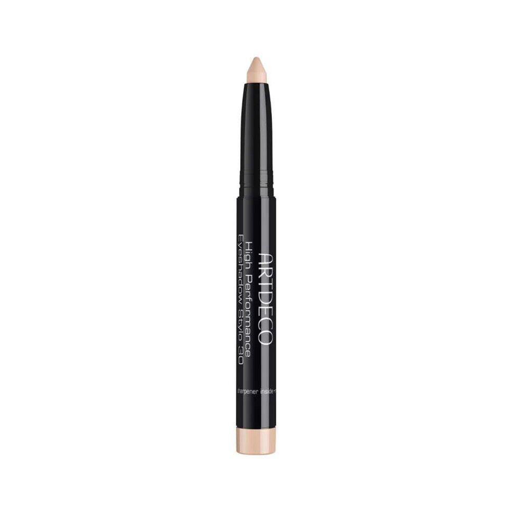 Artdeco High Performance Eyeshadow Stylo. Schwarzer Stift mit beiger Spitze. Produktname und Marke sichtbar.
