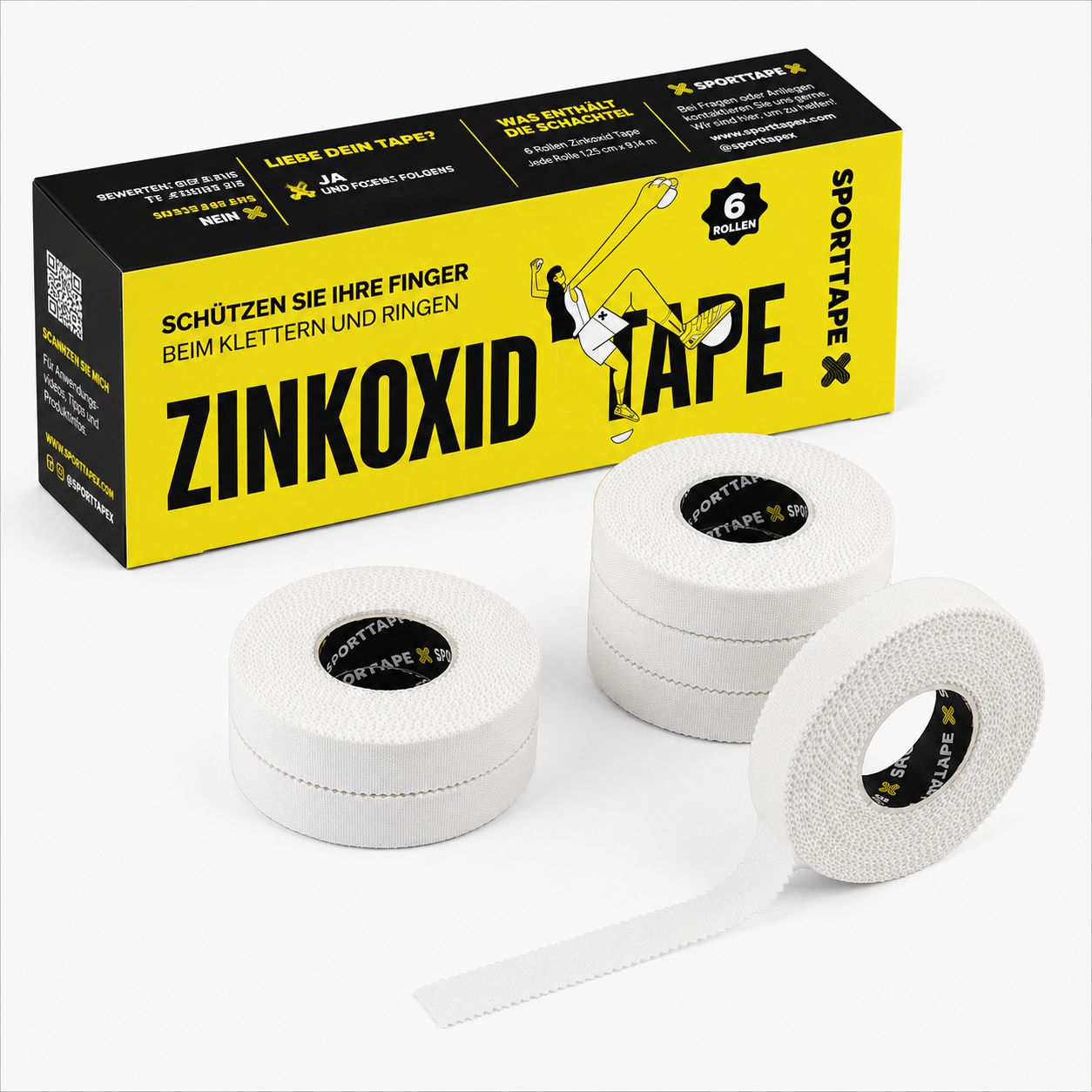 SPORTTAPE 6 Rollen Klettertape 1,25 cm x 10 m - weiß