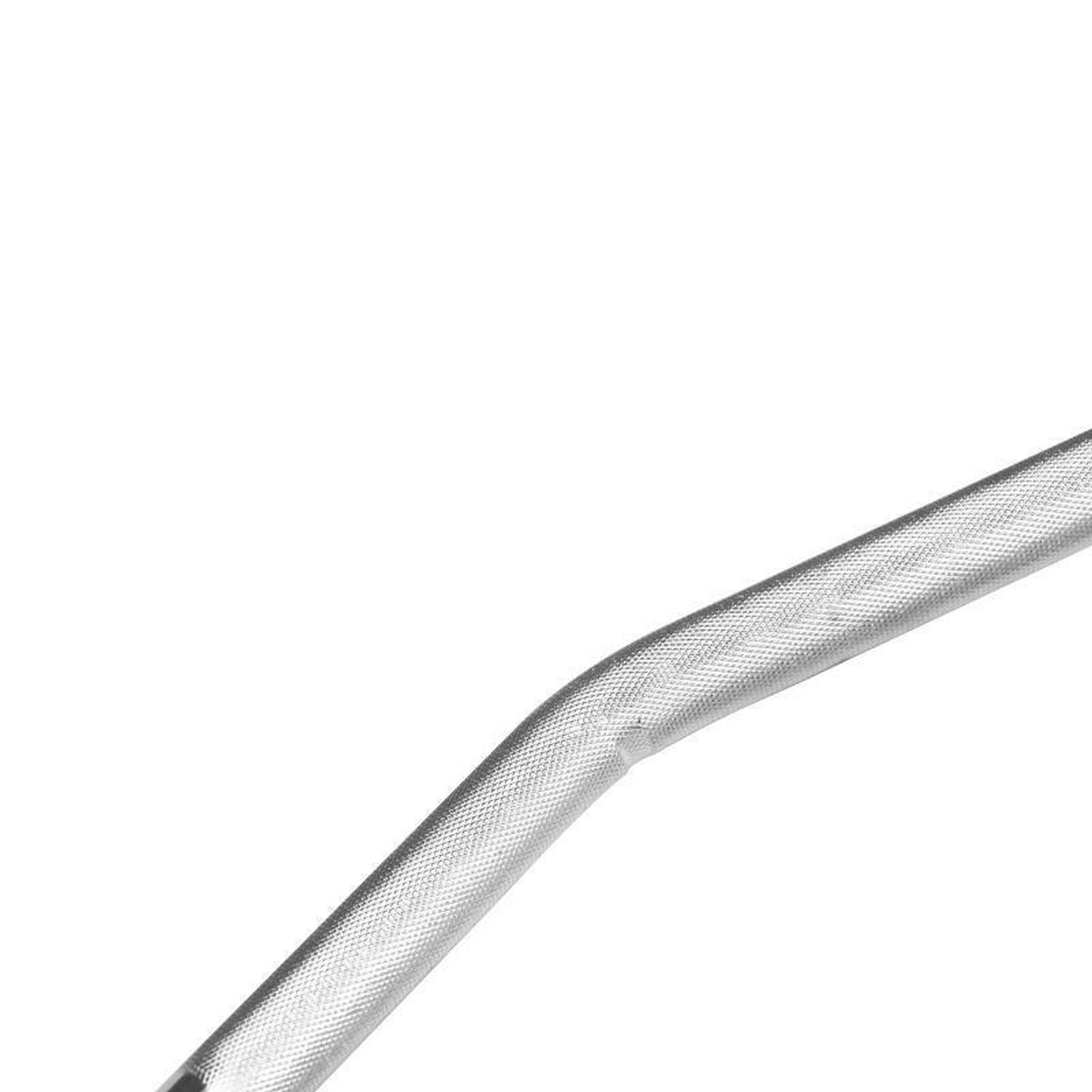 Nahaufnahme der gebogenen Enden einer Latzugstange. Geriffelte Oberfläche. Metall.