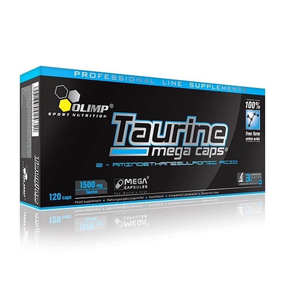 Olimp Sport Nutrition Taurine Mega Caps Kapsel-Verpackung mit 120 Kapseln.
