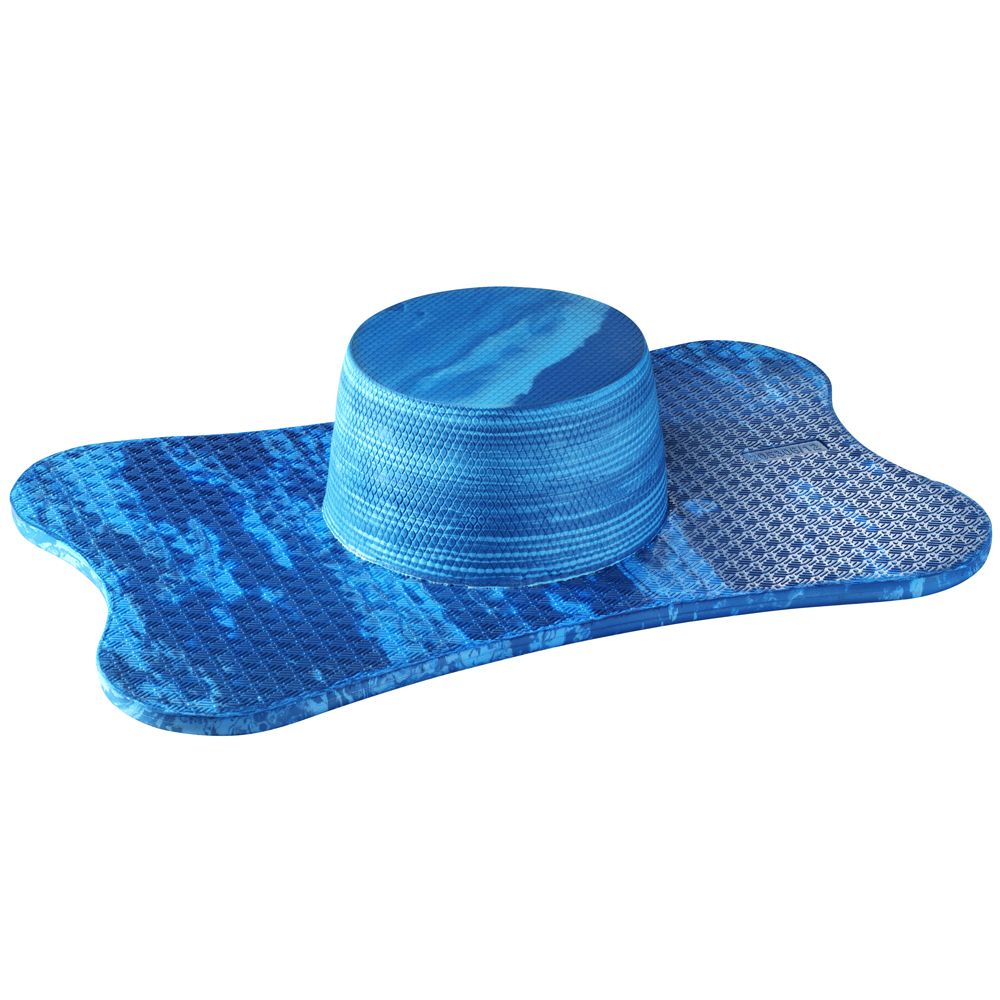 Blaues Balance Board mit gewellter Oberfläche und zylindrischem Sockel. Draufsicht.