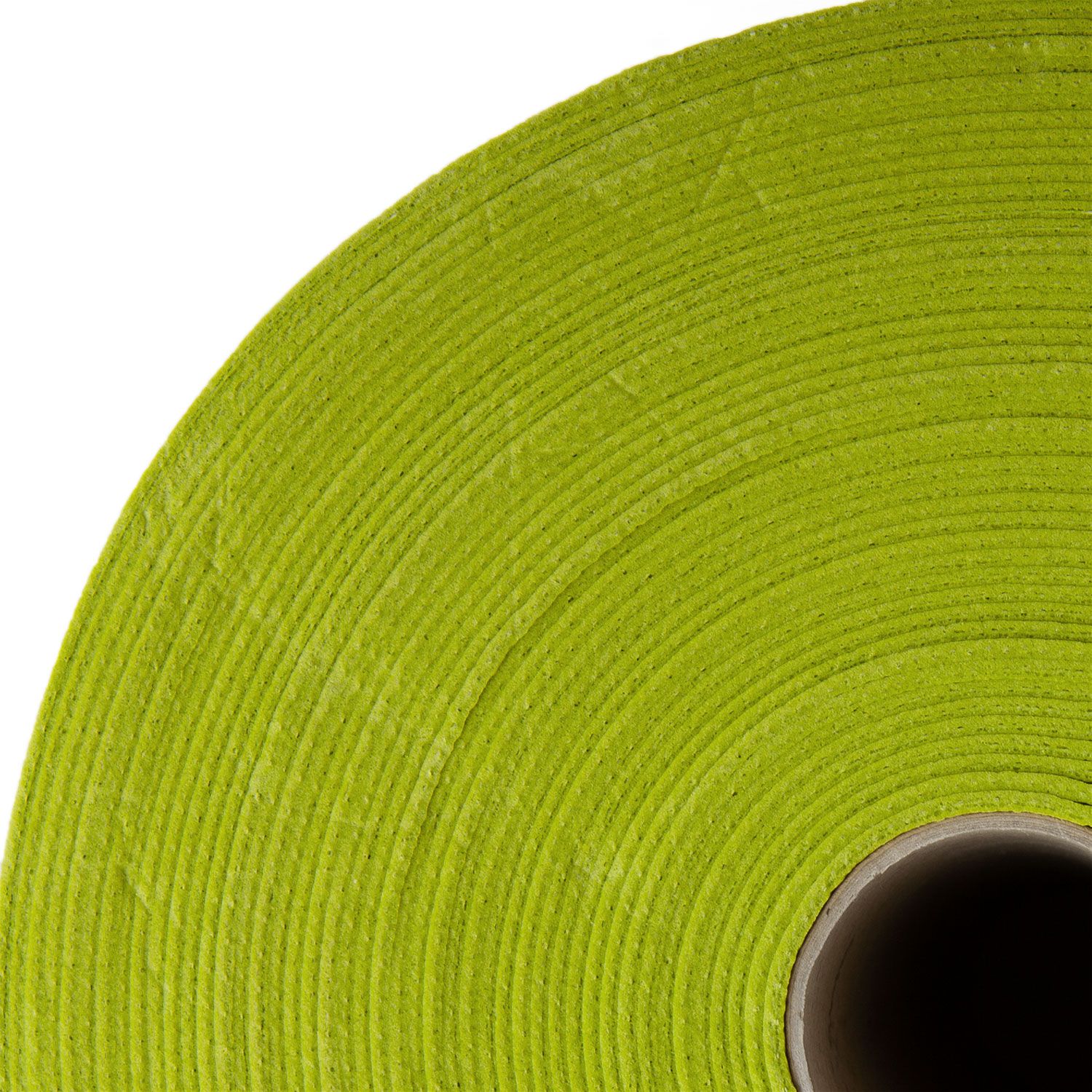 Nahaufnahme einer Rolle aus grünem Material. Sichtbare Textur.