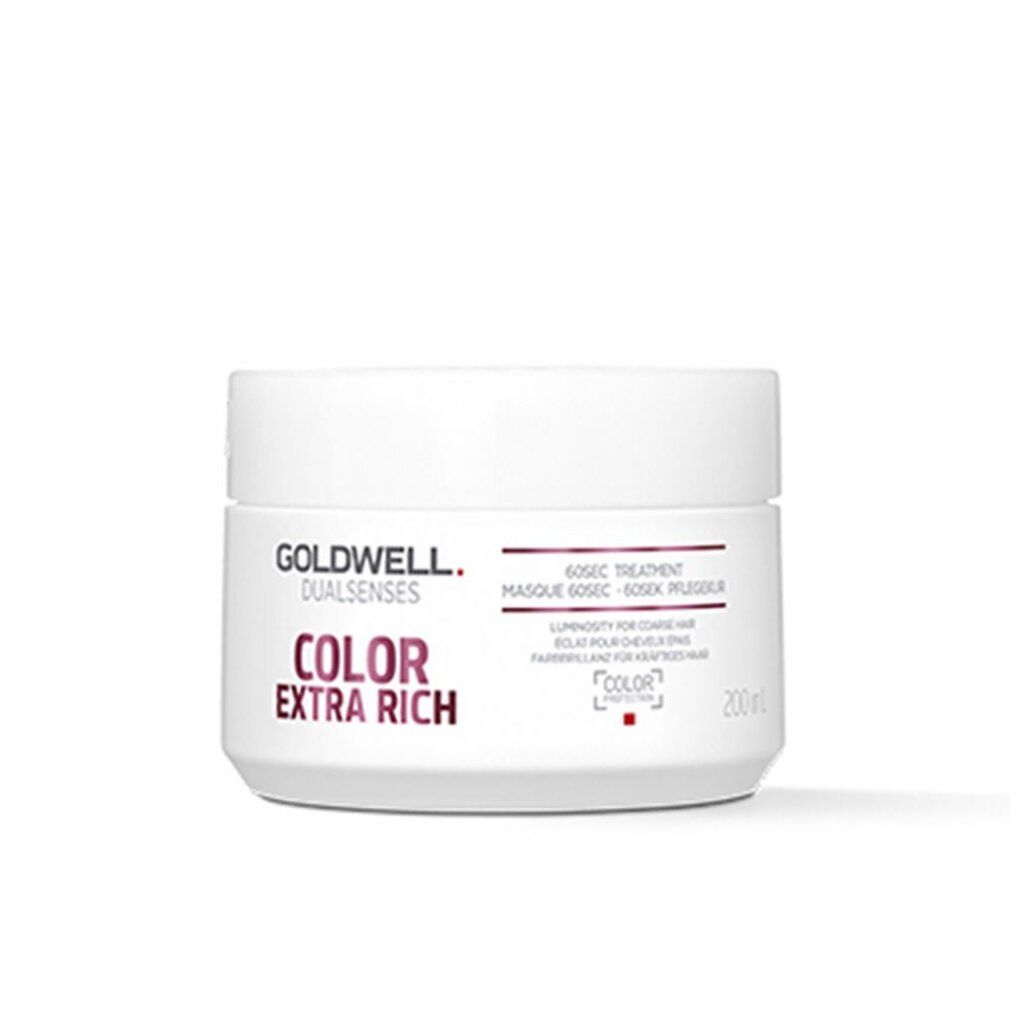 Goldwell Dualsenses Color Extra Rich 60Sek Pflegekur. Weiße Dose mit rosa Schrift. Produktname und Marke deutlich sichtbar.
