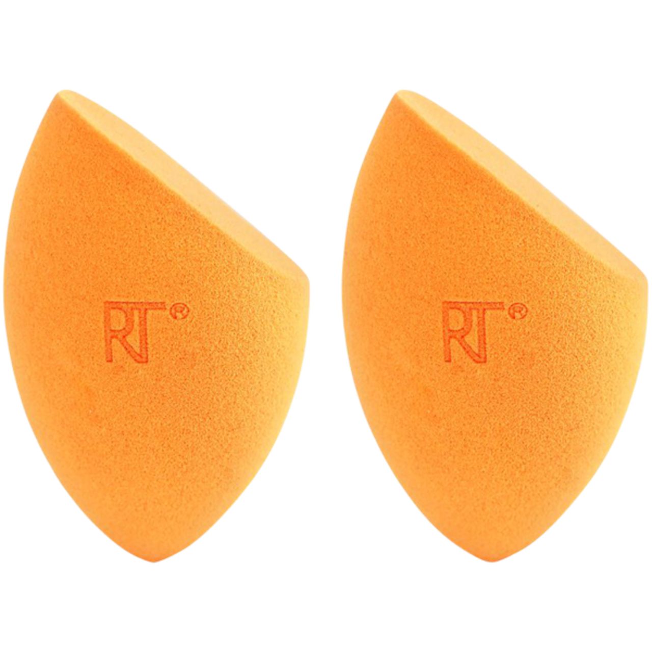 Zwei orangefarbene Schwämme mit abgeschrägter Kante. Auf jedem Schwamm ist das Logo "RT" eingeprägt.