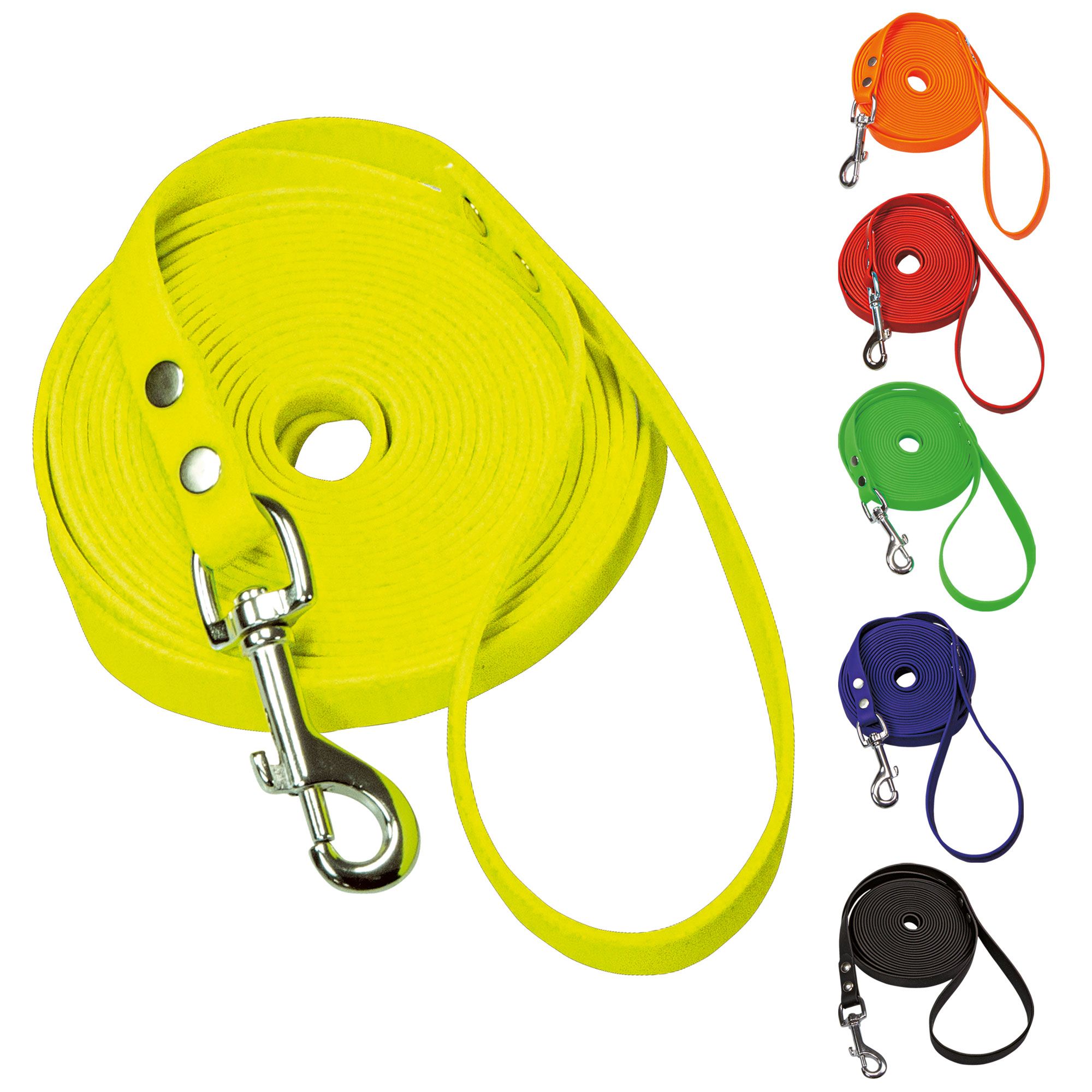 Schecker Biothane® Schleppleine mit Handschlaufe gelb - 10m/16mm - Hundeleine