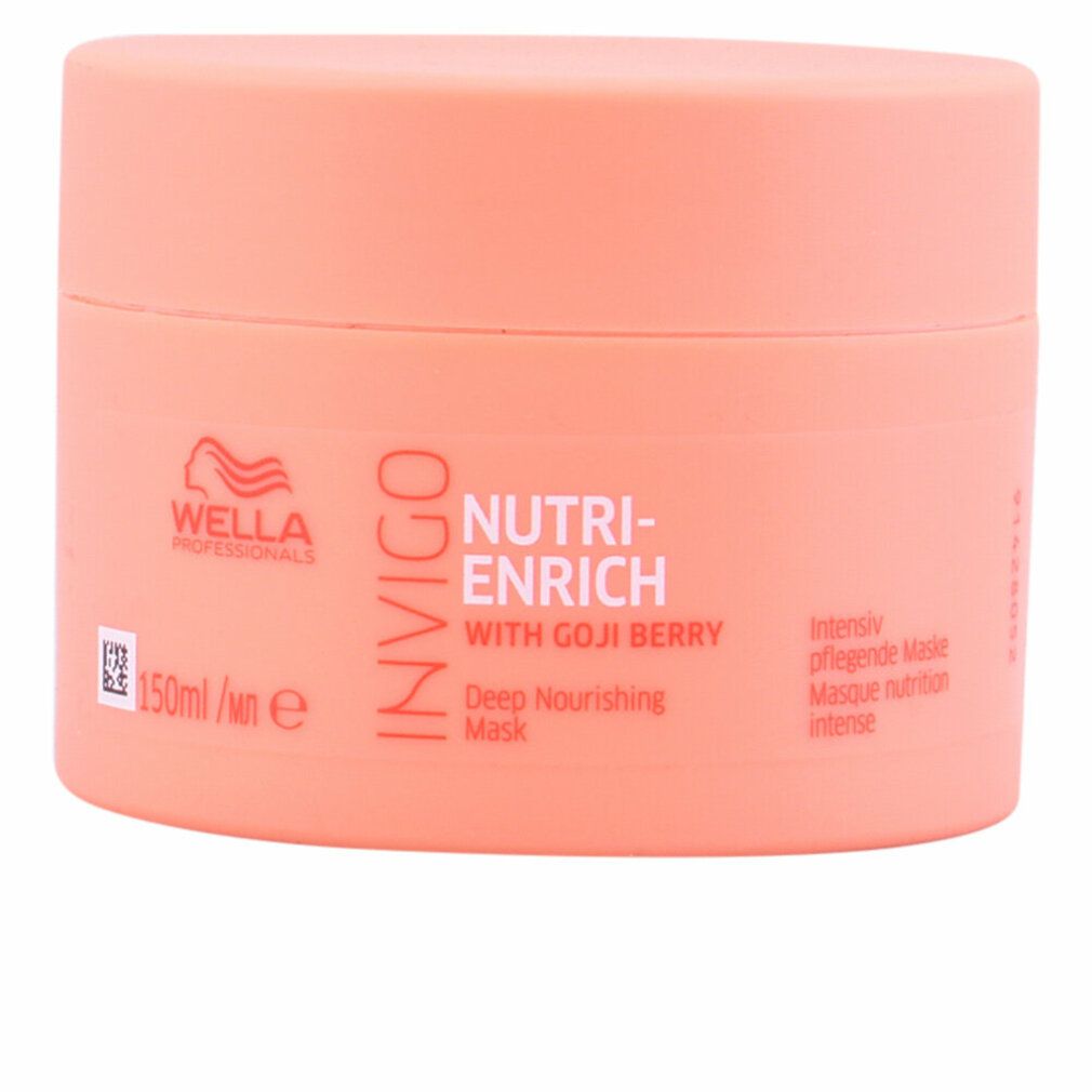 Runde, pfirsichfarbene Dose. Aufschrift: Wella Invigo Nutri-Enrich Deep Nourishing Mask. Mit Goji-Beere. 150ml.
