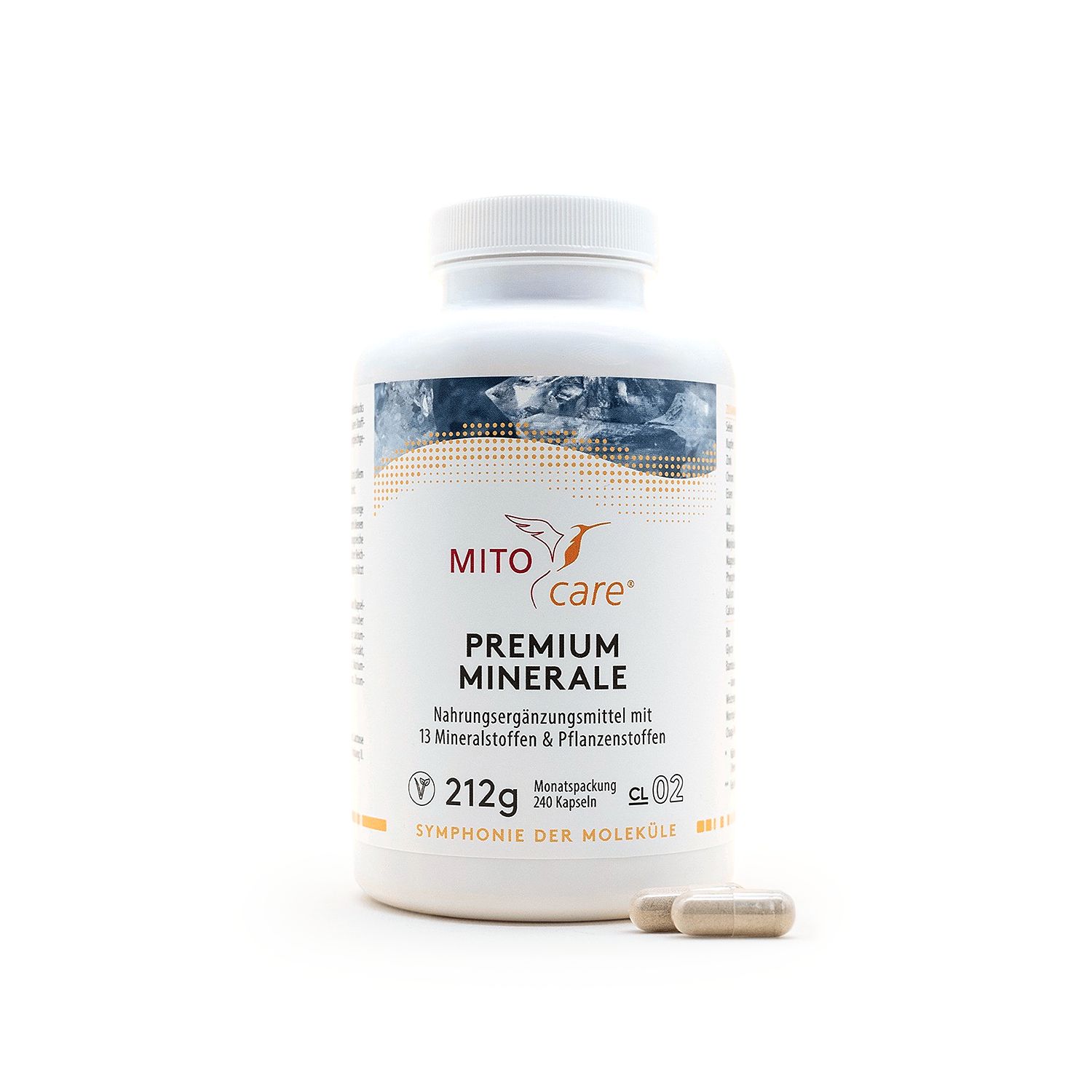 MITOcare® Premium Minerale Kapselbehälter mit 212g Inhalt und 240 Kapseln.